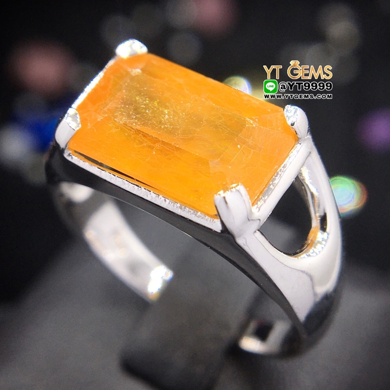 แหวนบุษราคัม แหวนเงินแท้ 92.5% ชุบทองคำขาว ประดับ พลอยบุษราคัมแท้ YTG-9776 YTGEMS