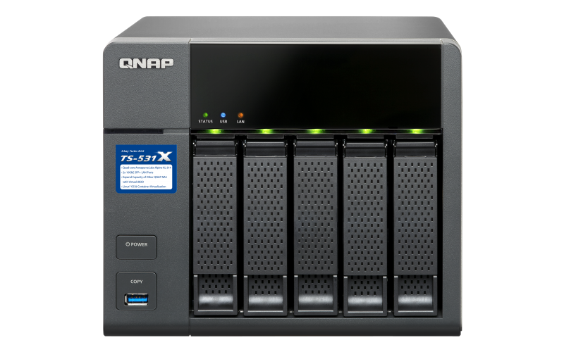 TS-531X-8G High-performance, quad-core, 5-bay business NAS with integrated dual 10GbE SFP+ ports and upgraded 1.7 GHz CPU