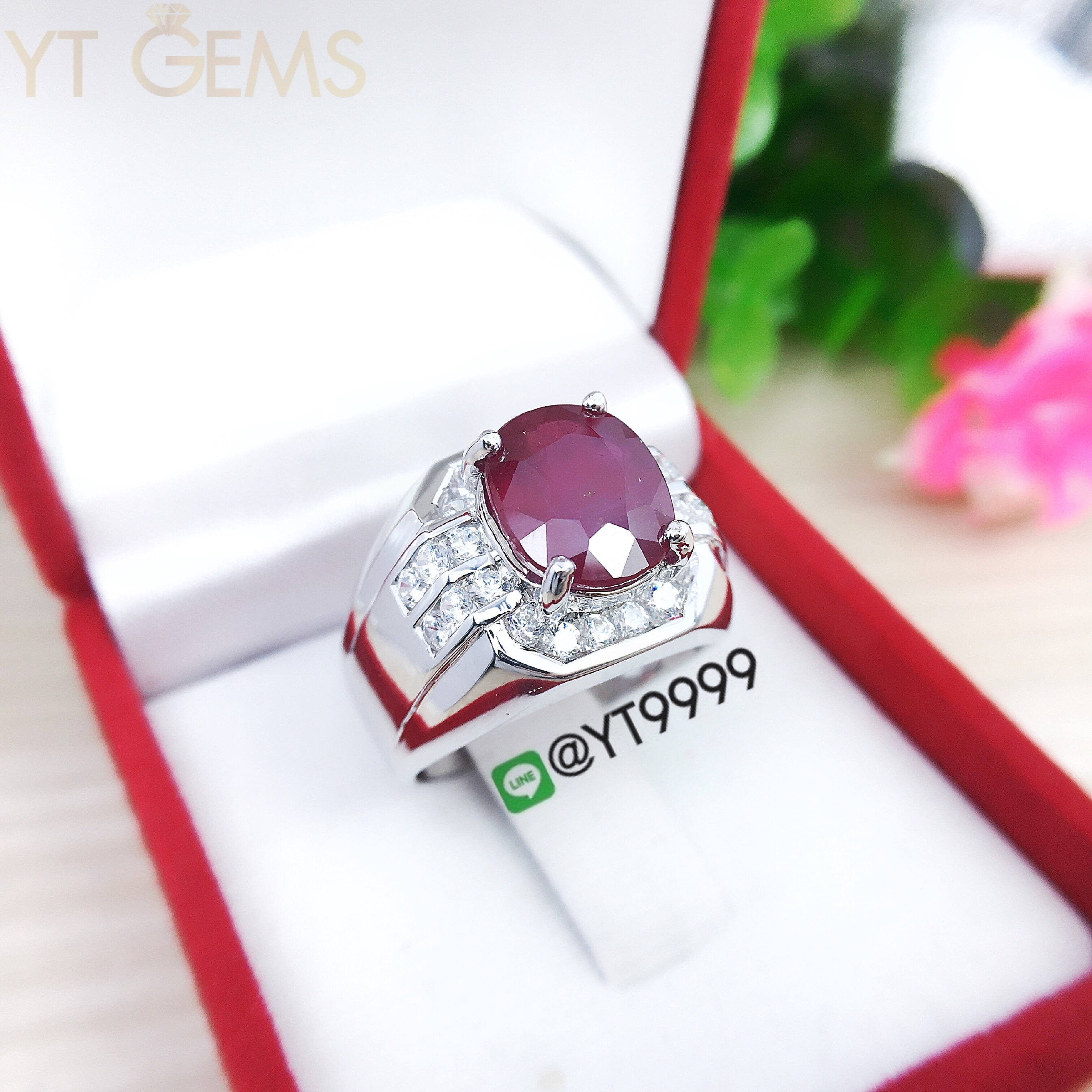 แหวนทับทิมแท้ แหวนเงินแท้ ชุบทองคำขาว พลอยทับทิมแท้ YTG-3325 YTGEMS