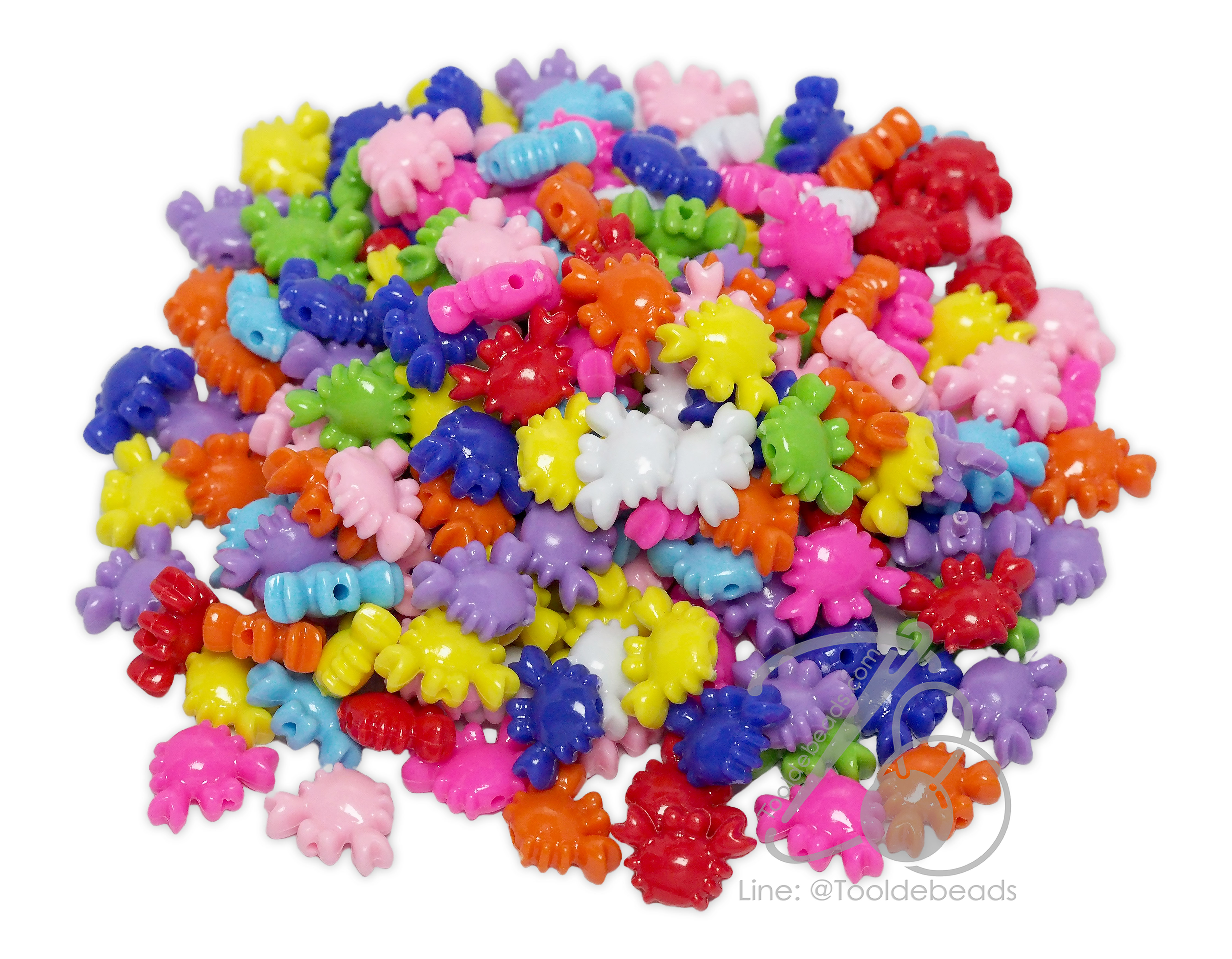 ลูกปัดพลาสติก 10มม. ลายปู คละสีสด (225 กรัม) SKU-17540