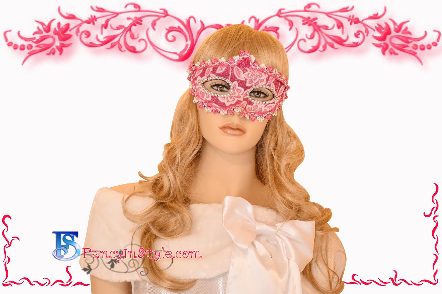 Fancy Mask หน้ากากแฟนซีแต่งลวดลายและglitterสีชมพู