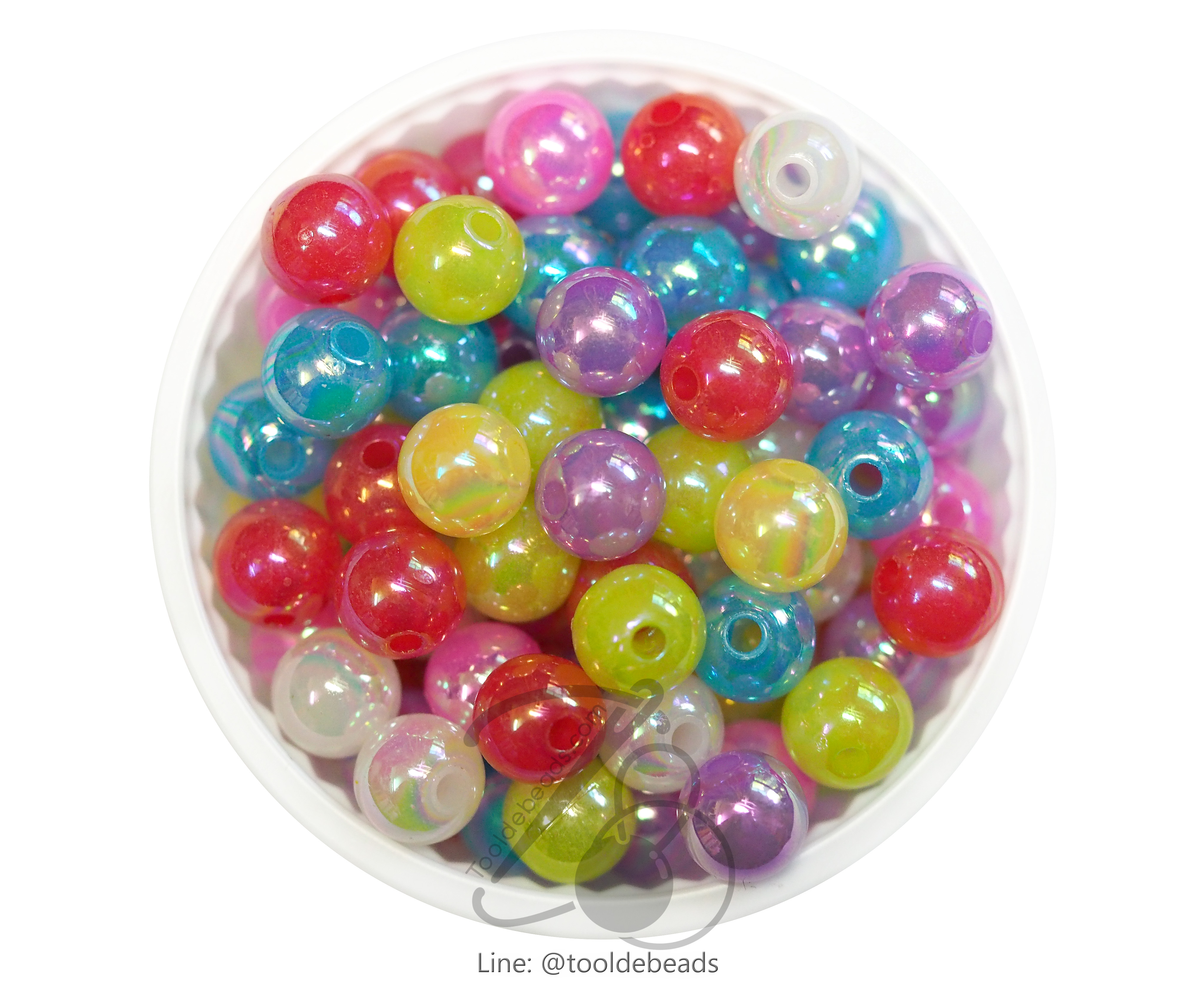 ลูกปัดพลาสติก เคลือบรุ้ง 8มม. (80 กรัม) SKU-07453