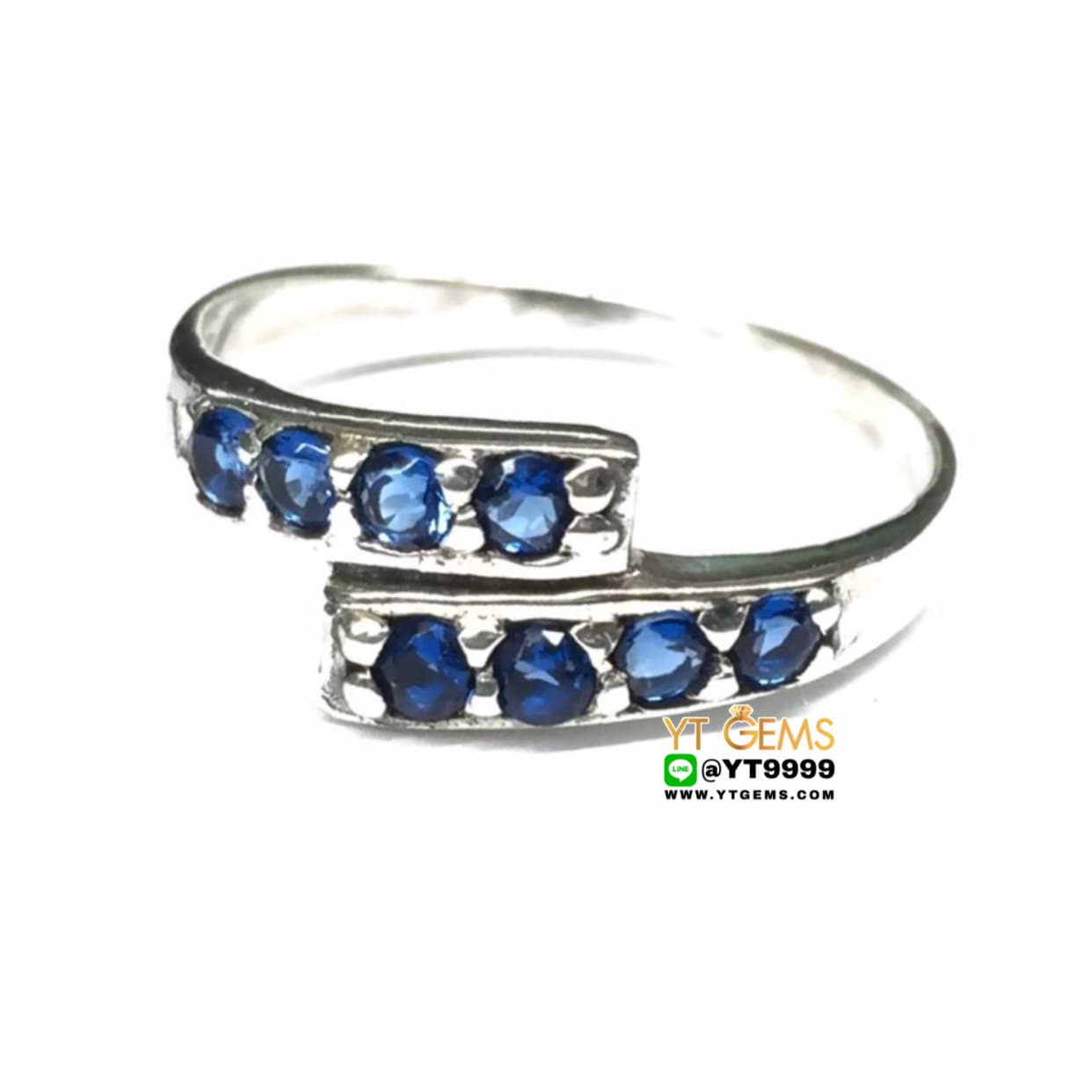 แหวนไพลิน แหวนเงินแท้ รมดำ พลอยไพลิน (CZ) แหวนไขว้ YTG-5597 YTGEMS
