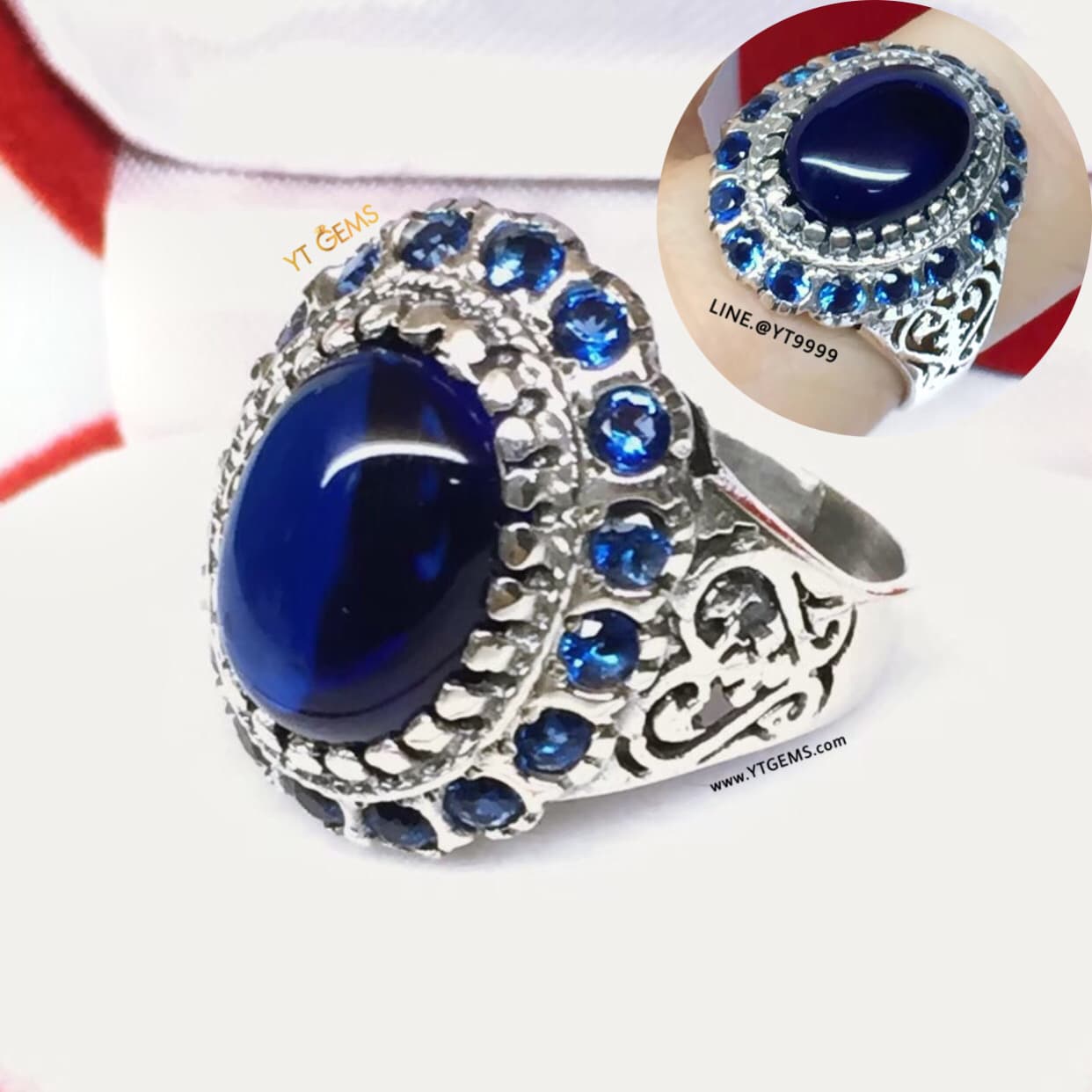 แหวนไพลิน แหวนเงินแท้ รมดำ พลอยไพลิน (CZ) YTG-11309 YTGEMS