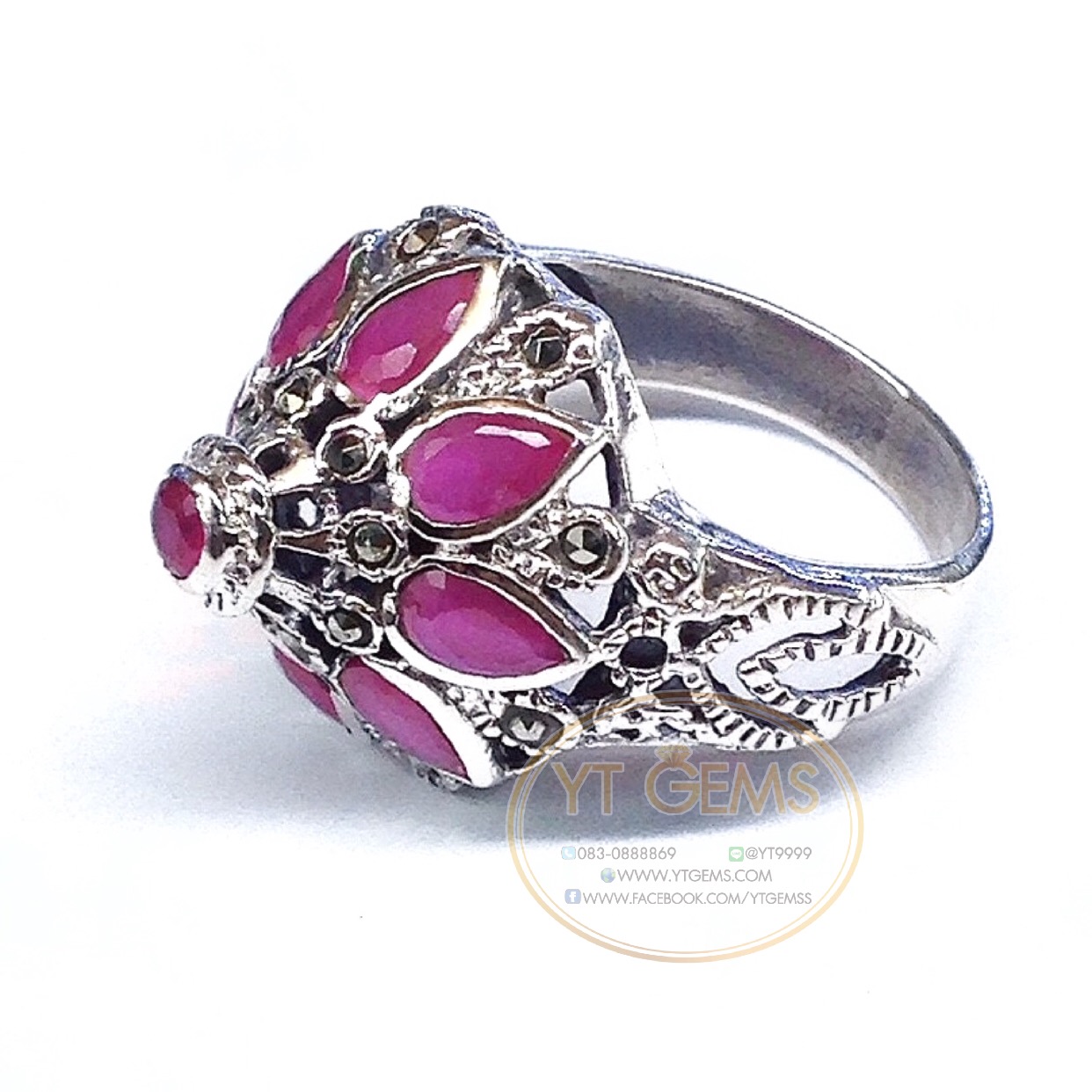 แหวนทับทิม แหวนเงินแท้92.5% รมดำ พลอยทับทิมชาตั้ม ตกแต่งแมกกาไซต์ YTG-4555 YTGEMS