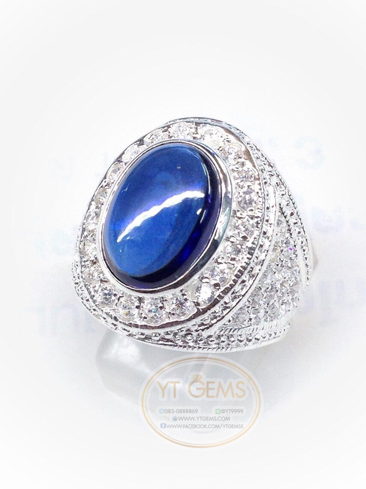 แหวนเงินแท้92.5% พลอยไพลิน(cz) ประดับเพชรSwiss YTG-5566 YTGEMS