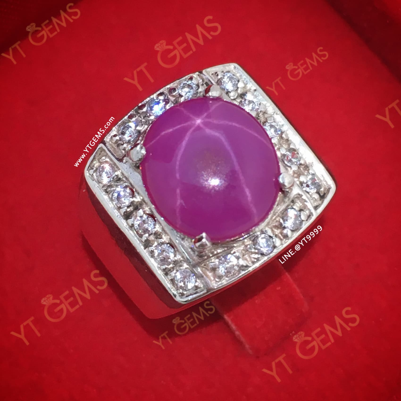 แหวนทับทิม ล้อมเพชร แหวนเงินแท้ พลอยทับทิมสตาร์ (CZ) YTG-4600 YTGEMS