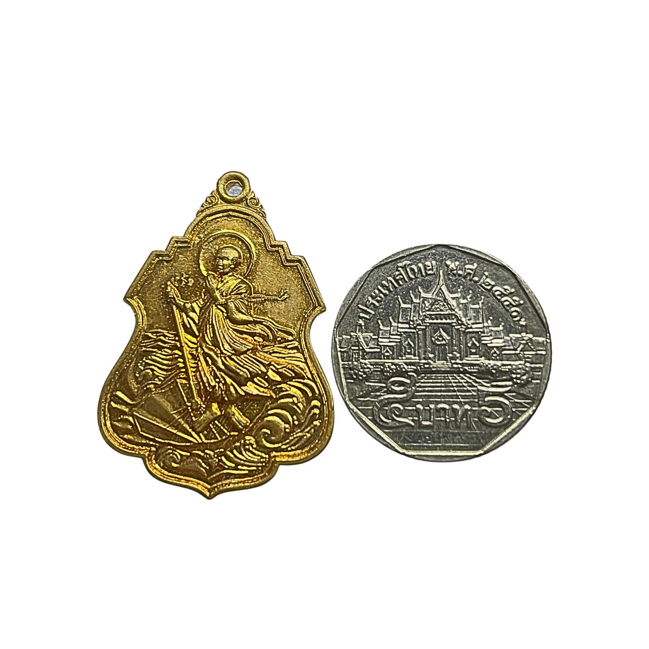 เหรียญพระมหาเถระไต้ฮงโจวซือเนื้อกะไหล่ทอง