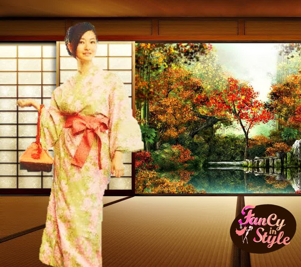ชุดยูคาตะ/ Yukata costume สีเขียว-ชมพู/Japanese Style Costume/International Costume