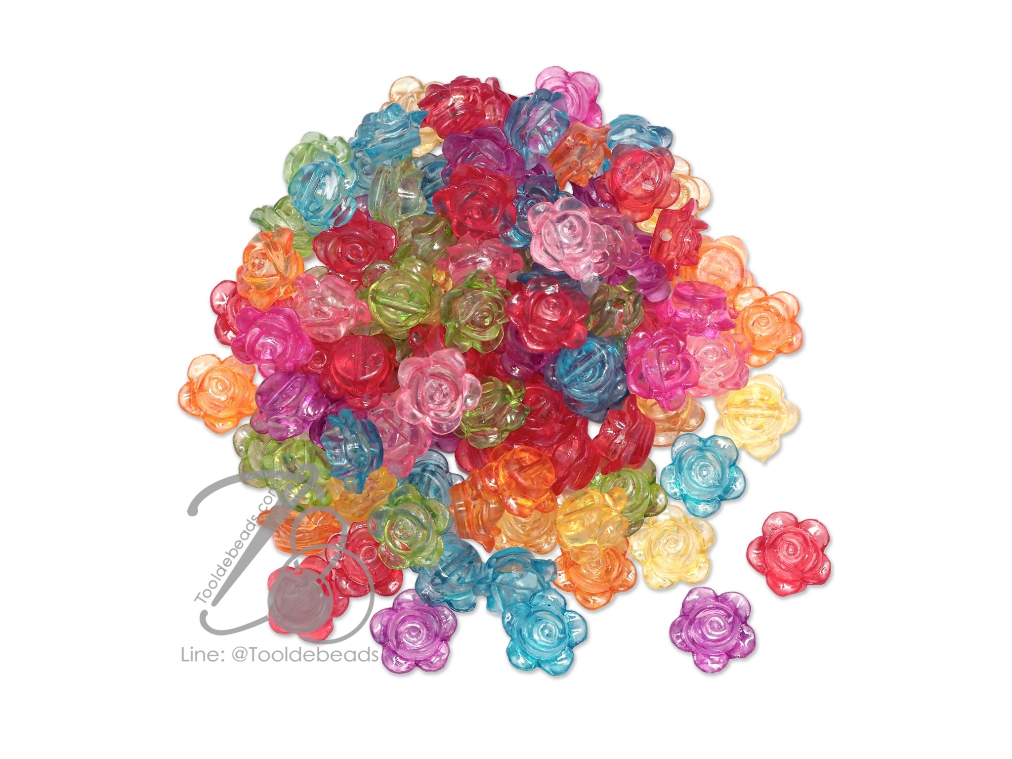 ลูกปัดอะคริลิค 13มม. ลายกุหลาบร้อยข้าง คละสีใส (15 กรัม) SKU-11953