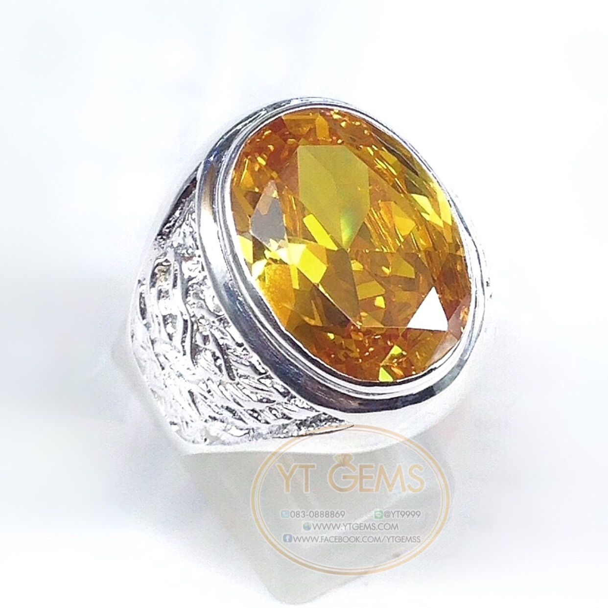 แหวนเงินแท้92.5% ข้างแกะลายครุฑ พลอยบุษราคัม(cz) YTG-5099 YTGEMS