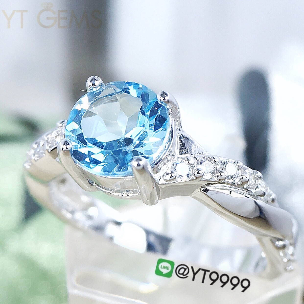 แหวนสกายบลูโทแพซ แหวนเงินแท้ ชุบทองคำขาว พลอยแท้ YTG-8300 YTGEMS