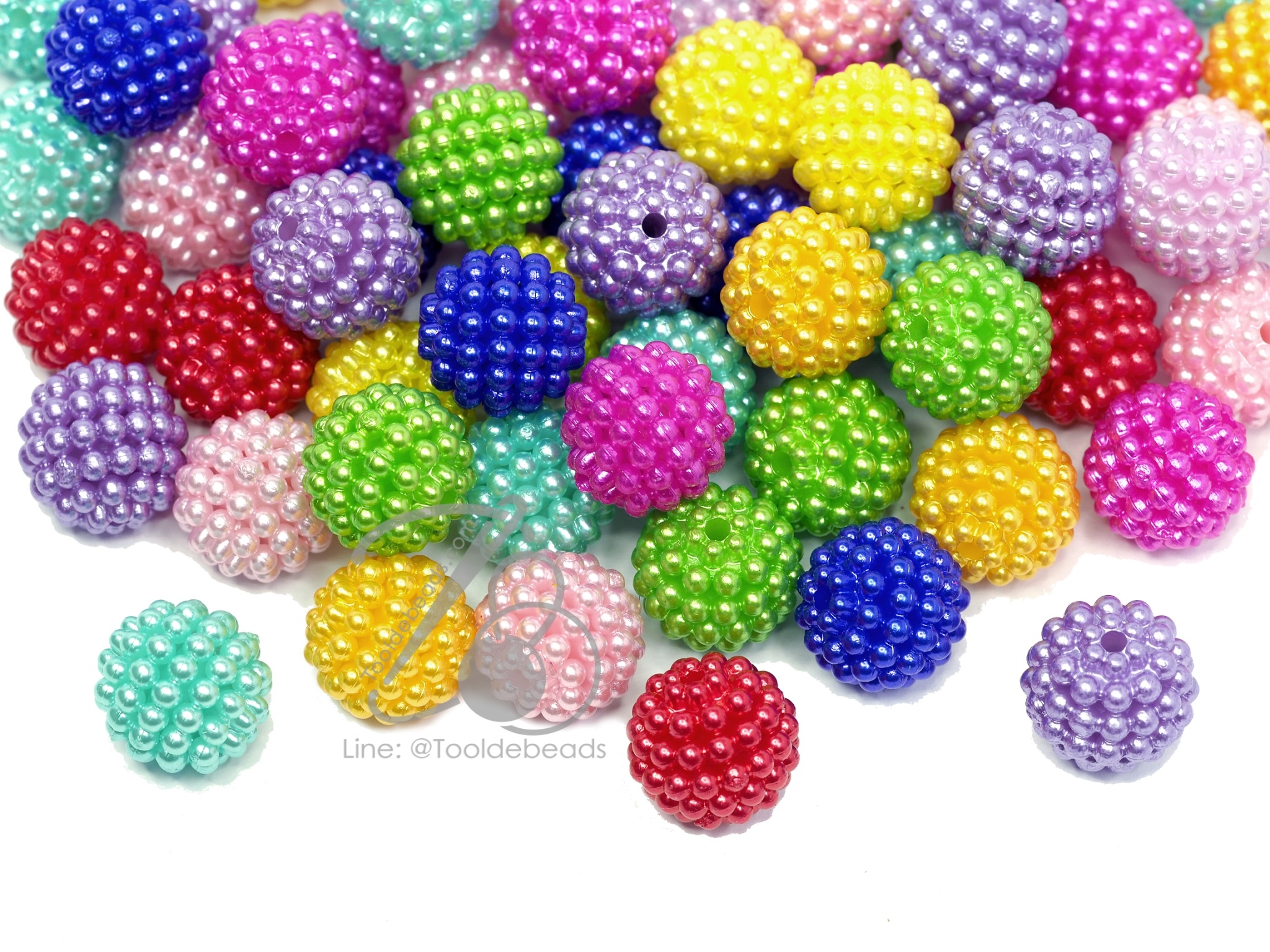 ลูกปัดมุกพลาสติก 14มม. มุกระเบิด ทรงกลม คละสี (10 กรัม) SKU-09886