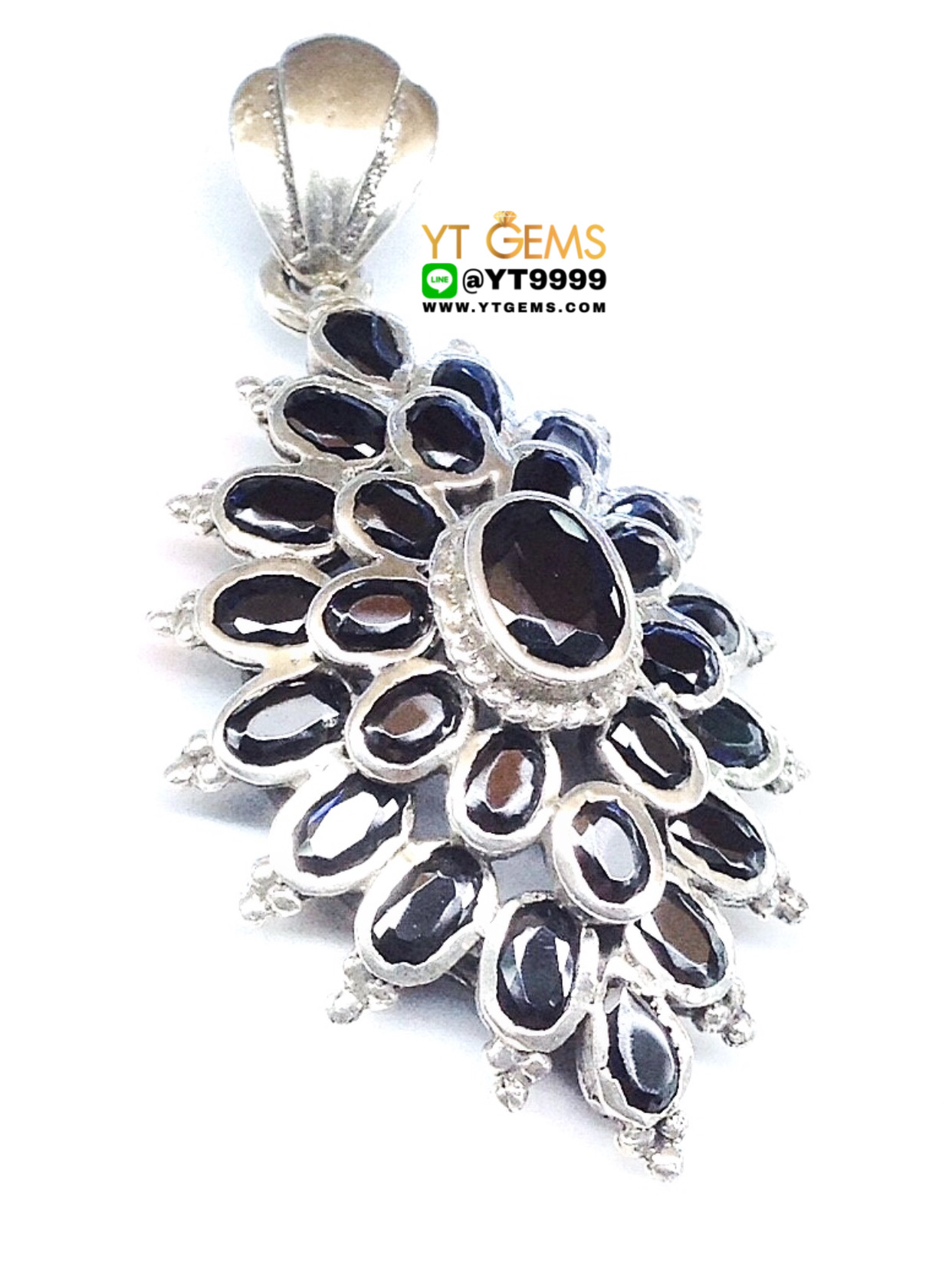 จี้ทรงมาคี จี้นิล จี้เงินแท้ 92.5% ประดับ พลอยนิล (cz) YTG-9304 YTGEMS