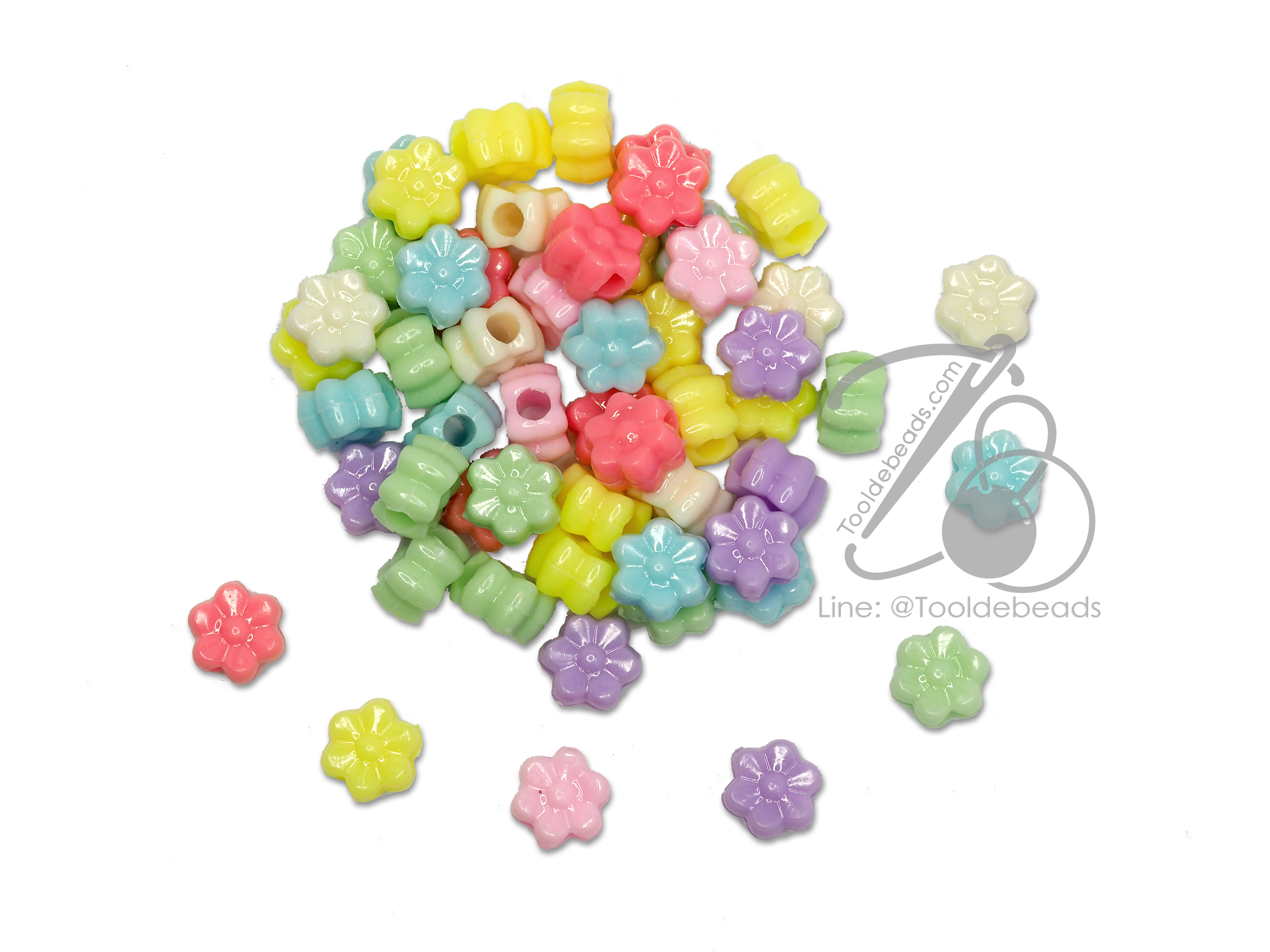 ลูกปัดอะคริลิค 11มม. ลายดอกไม้ สีหวาน (500 กรัม) SKU-07568