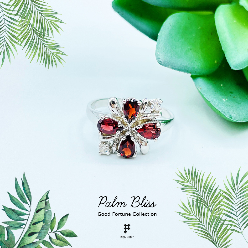 Palm Bliss: Tuesday แหวนพลอยแท้ เสริมดวงความสุข ความสำเร็จ สำหรับสาววันอังคาร เงินแท้ 925 ชุบทองขาว