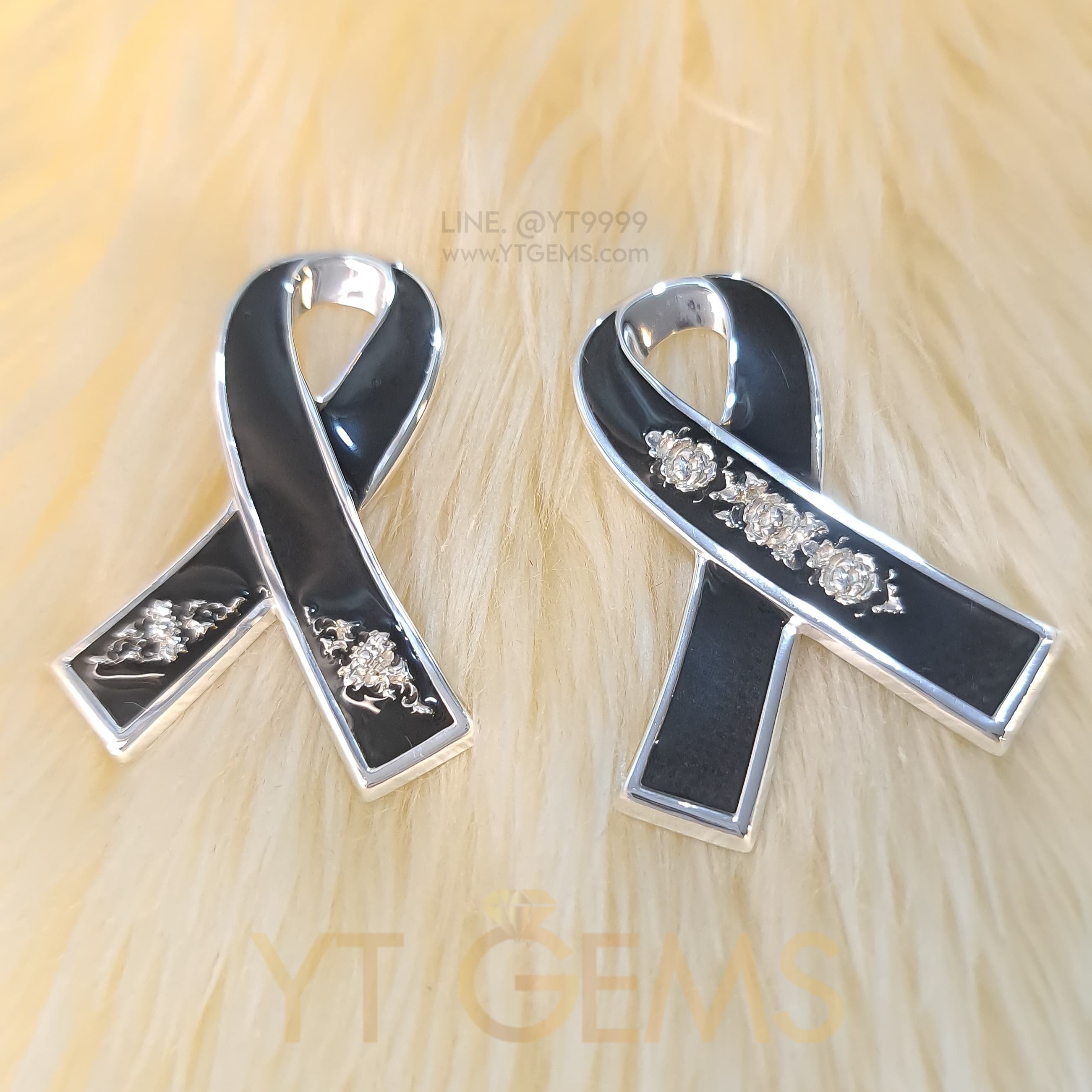 เข็มกลัดไว้อาลัย (ลายไทย) โบว์ไว้อาลัย เงินแท้ YTG-11994 YTGEMS whole