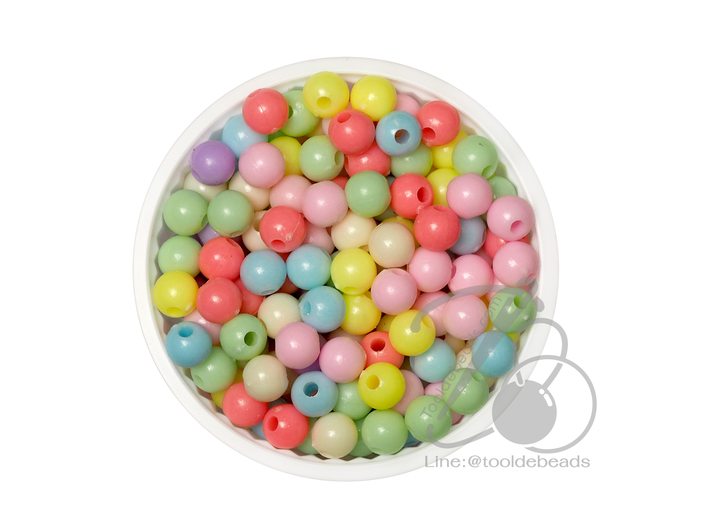 ลูกปัดอะคริลิค 6มม. ทรงกลม สีหวาน (100 กรัม) SKU-06678