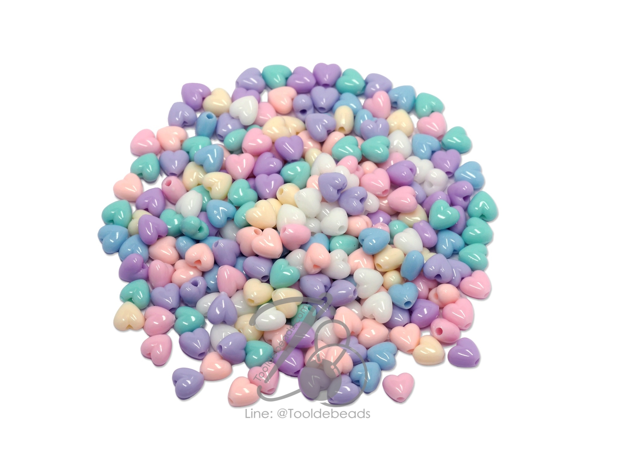 ลูกปัดพาสเทล 6มม. ลายหัวใจ (225 กรัม) SKU-09797