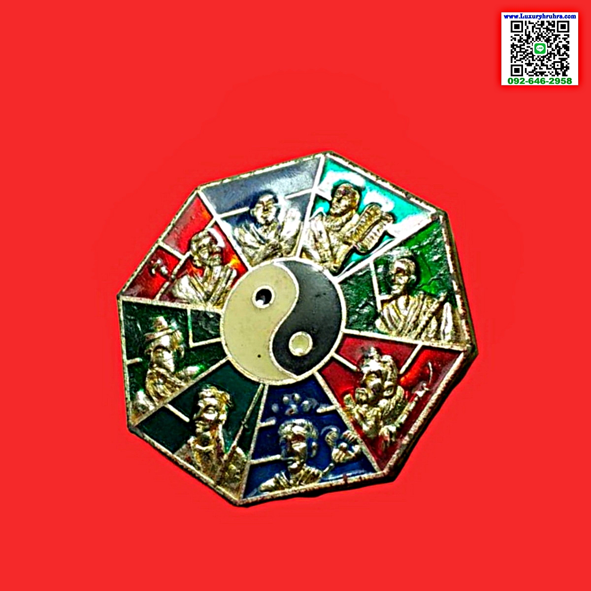 เหรียญโป๊ยเซียนที่ระลึกเปิดป้ายสมาคมเม่งฮั้วการกุศลแห่งประเทศไทยปี2547เนื้อเงินลงยา