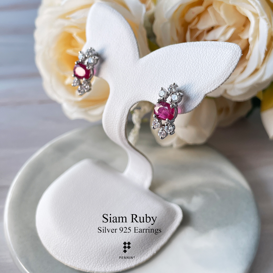 ต่างหูทับทิมจันทบุรี เผาเก่า Ruby Earrings แซมเพชร CZ แบบสวยหรู ใส่ติดหูได้ทุกโอกาส