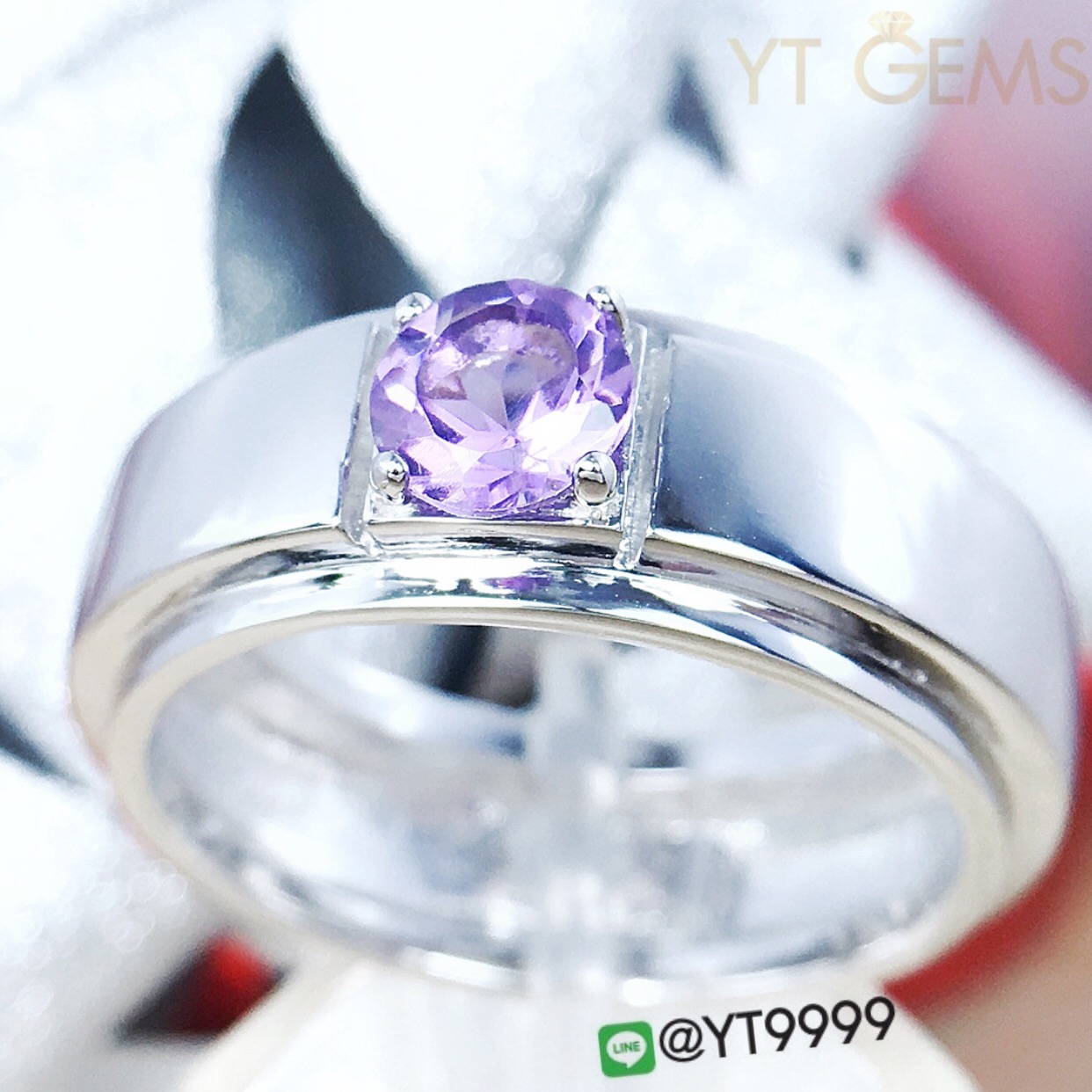แหวนปลอกมีด อเมทิสต์ แหวนเงินแท้ ชุบทองคำขาว พลอยอเมทิสต์แท้ YTG-3159 YTGEMS