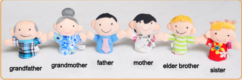 หุ่นนิ้วมือตุ๊กตาครอบครัวญี่ปุ่น 6 ตัว