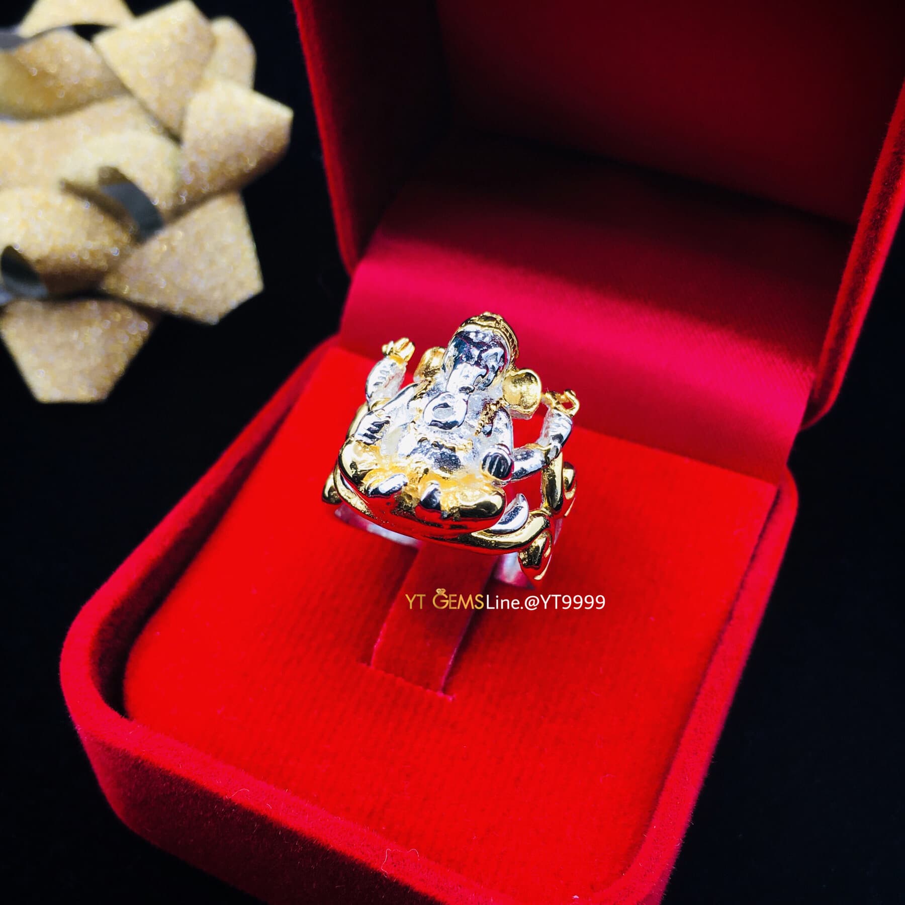 แหวนพระพิฆเนศ 2 กษัตริย์ แหวนเงินแท้ ชุบทอง+ทองคำขาว YTG-6306 YTGEMS
