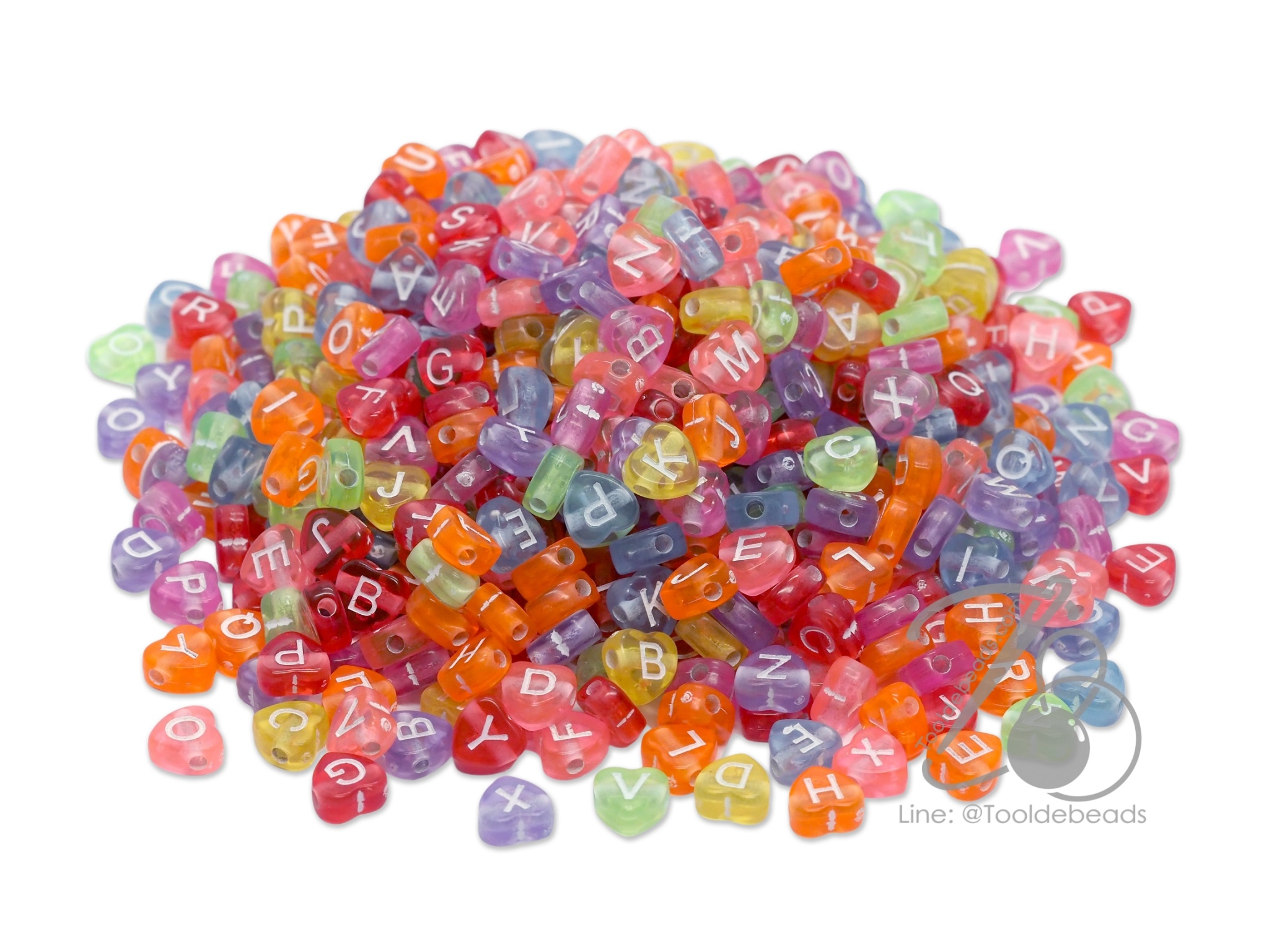 ลูกปัดตัวอักษร 7มม. ลายหัวใจ คละสีใส (500 กรัม) SKU-11979