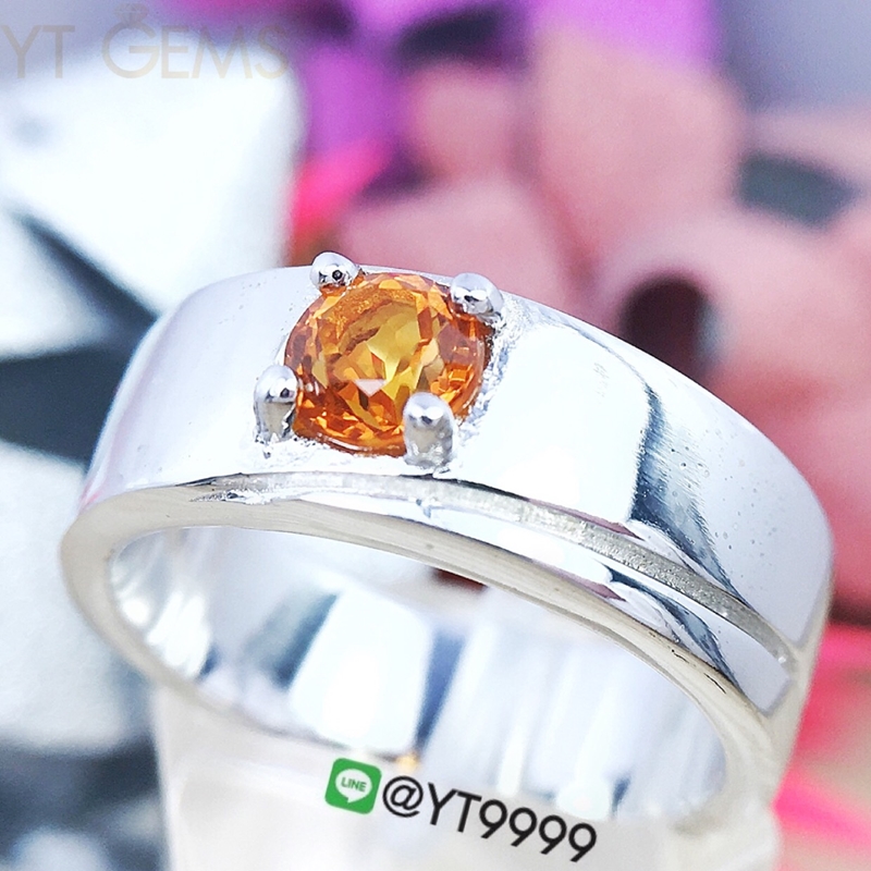 แหวนปลอกมีด ซิทรินสีส้ม แหวนเงินแท้ ชุบทองคำขาว พลอยซิทรินแท้ YTG-8213 YTGEMS