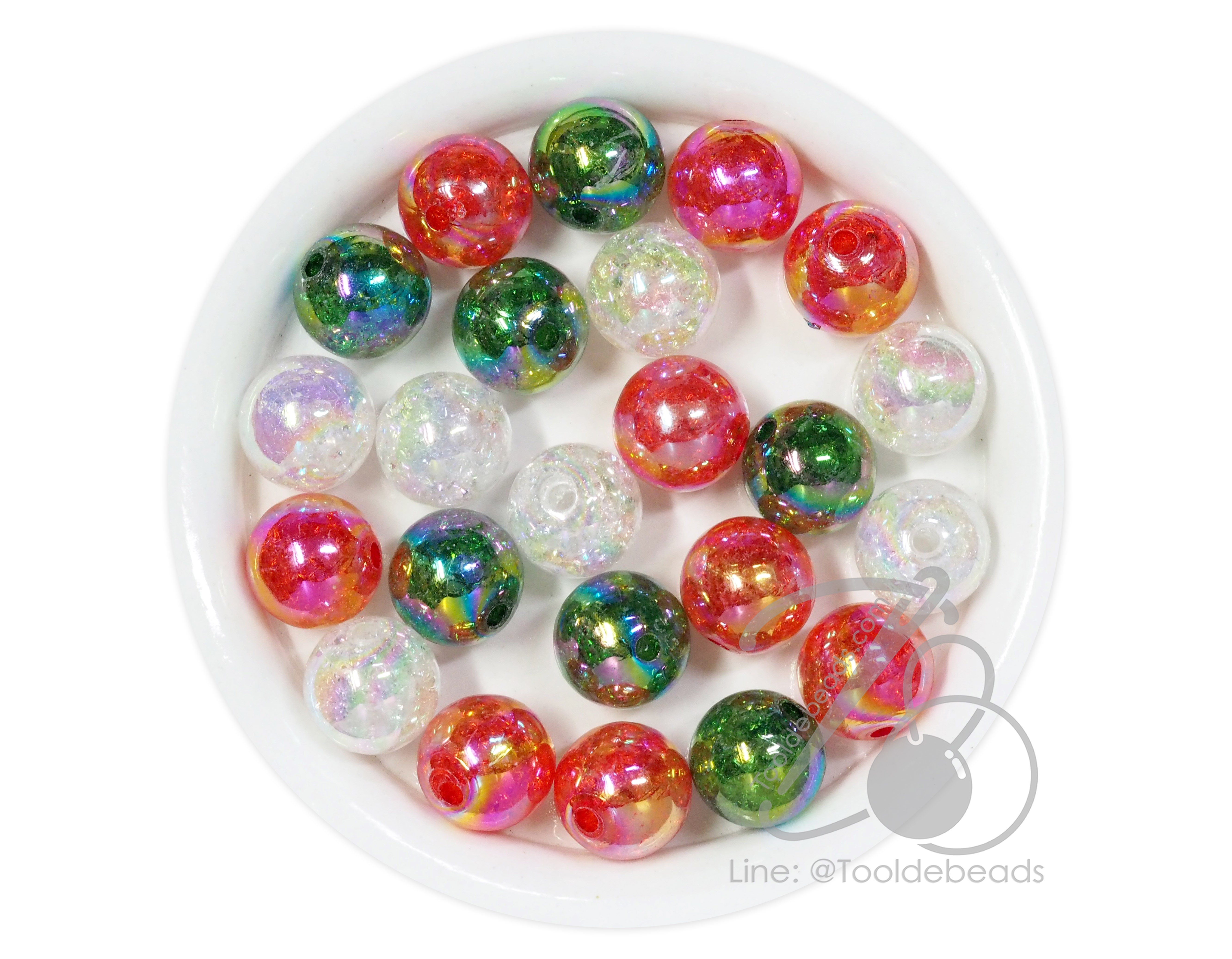 ลูกปัดพลาสติก เคลือบรุ้งหิมะ 16มม. ทรงกลม (10 กรัม) SKU-17162