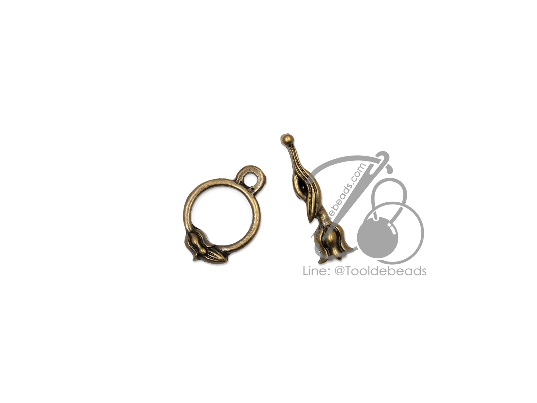 ตะขอคู่ o(15มม.) i(20มม.) ลายดอกไม้ สีสนิม (5 คู่) SKU-09724