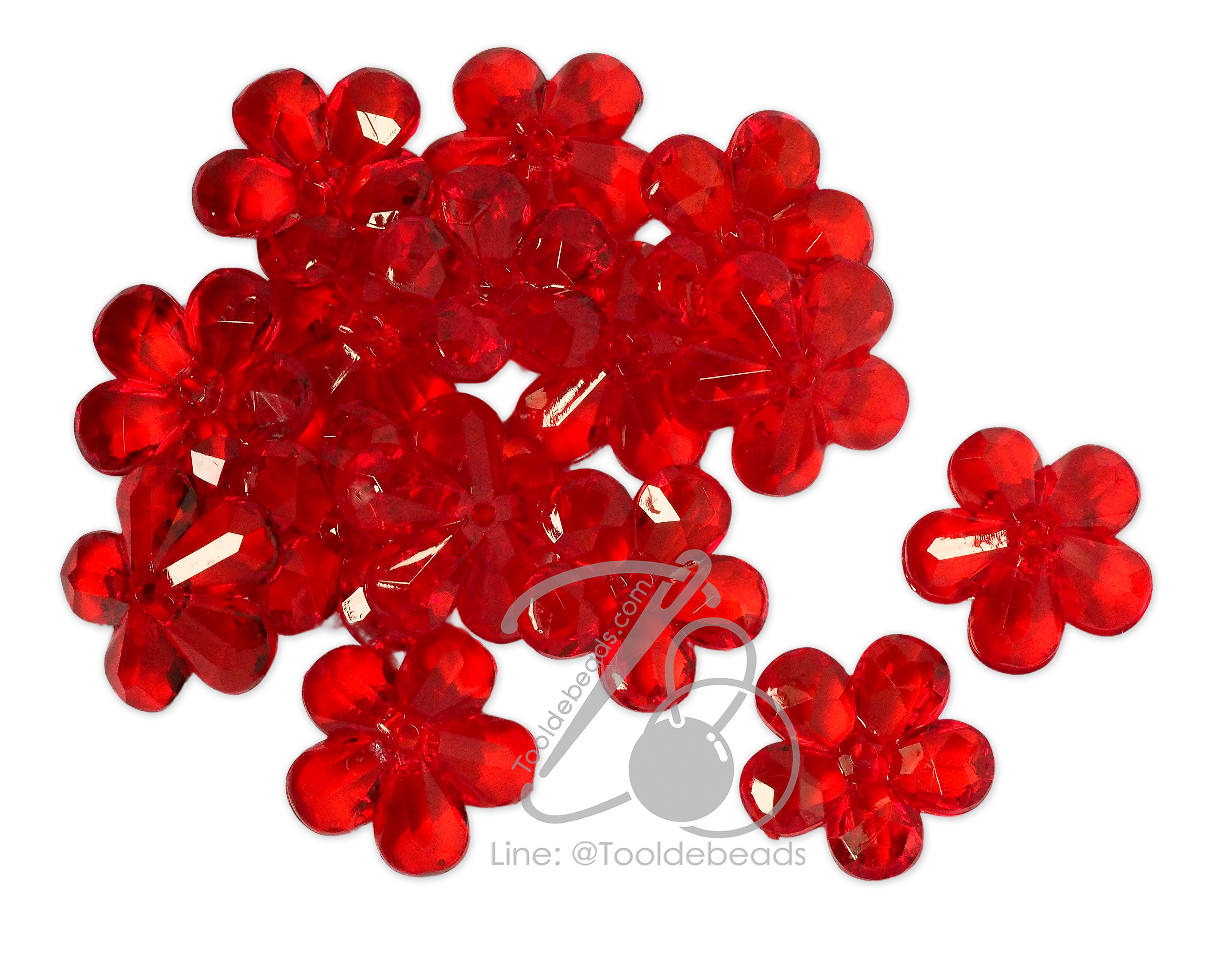 ลูกปัดอะคริลิค 27มม. ลายดอกจำปา รูกลาง สีใส (500 กรัม) SKU-17829