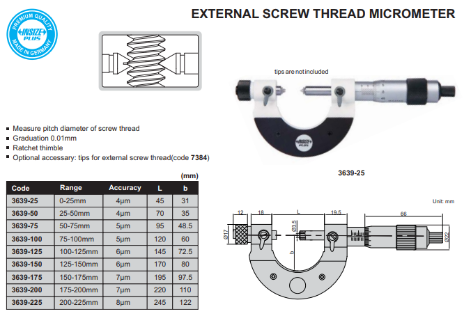 External Screw Thread Micrometer