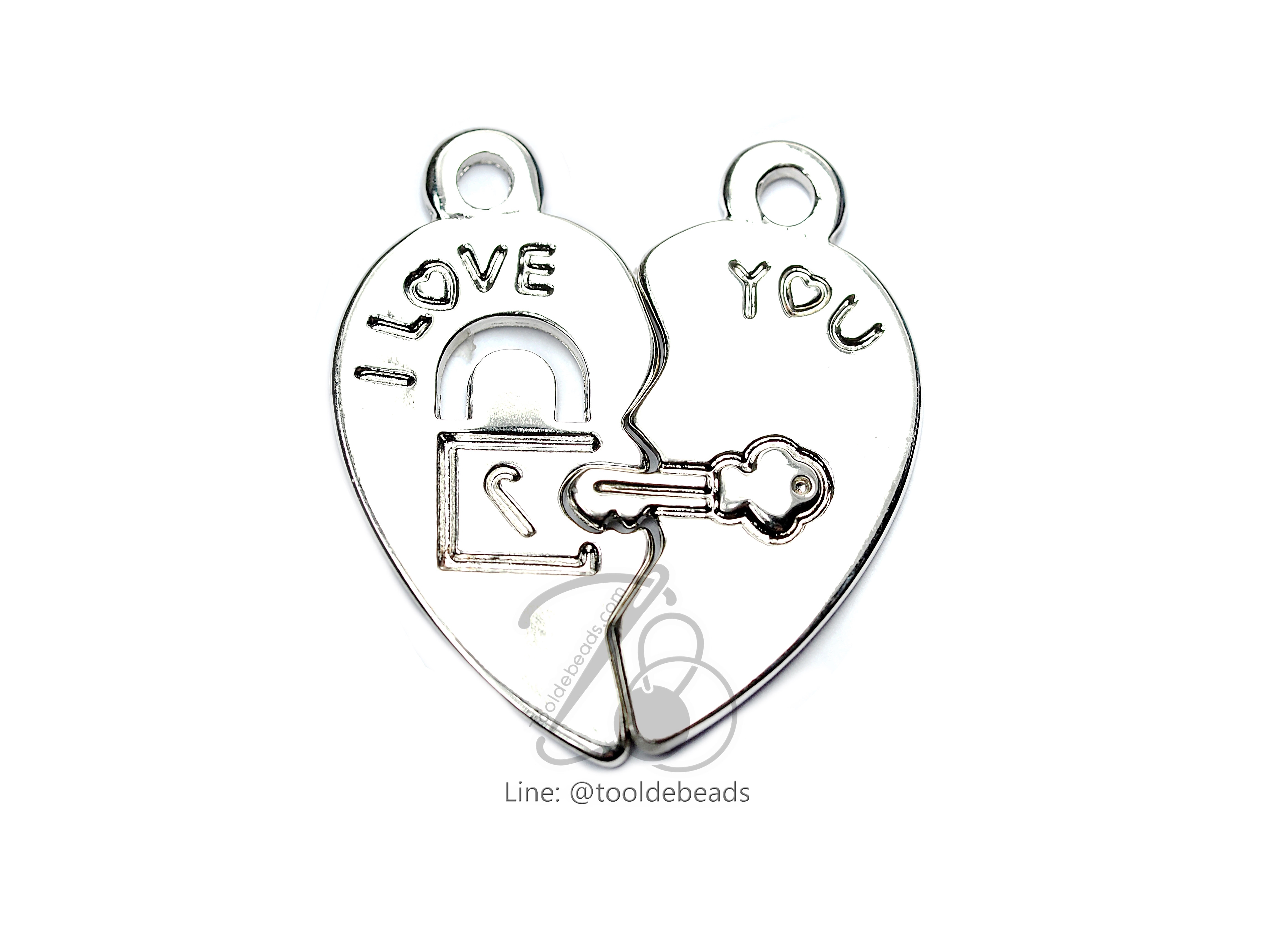 จี้เหล็ก 304 27*29มม. ลายหัวใจคู่ สีเงิน (2 ชิ้น) SKU-00772