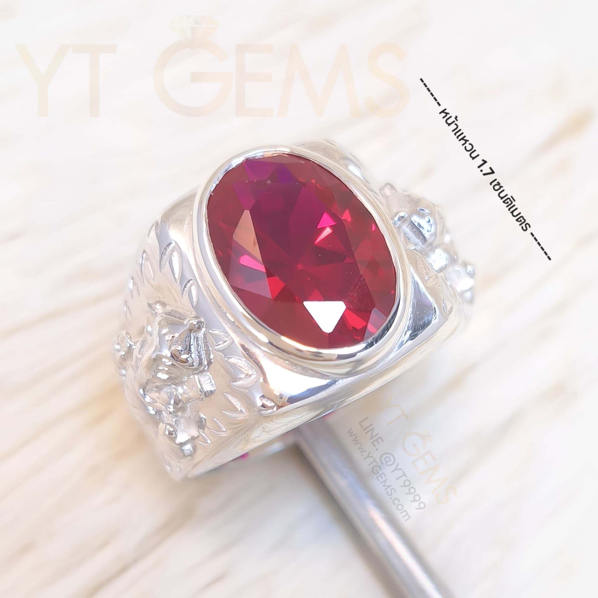 [สำหรับ ราคาส่ง ขั้นต่ำ 5 ชิ้น] แหวนพระพิฆเนศ แหวน เงินแท้ ทับทิม สีเลือดนก พลอย CZ YTG-11931-WH YTGEMS 5 ชิ้น