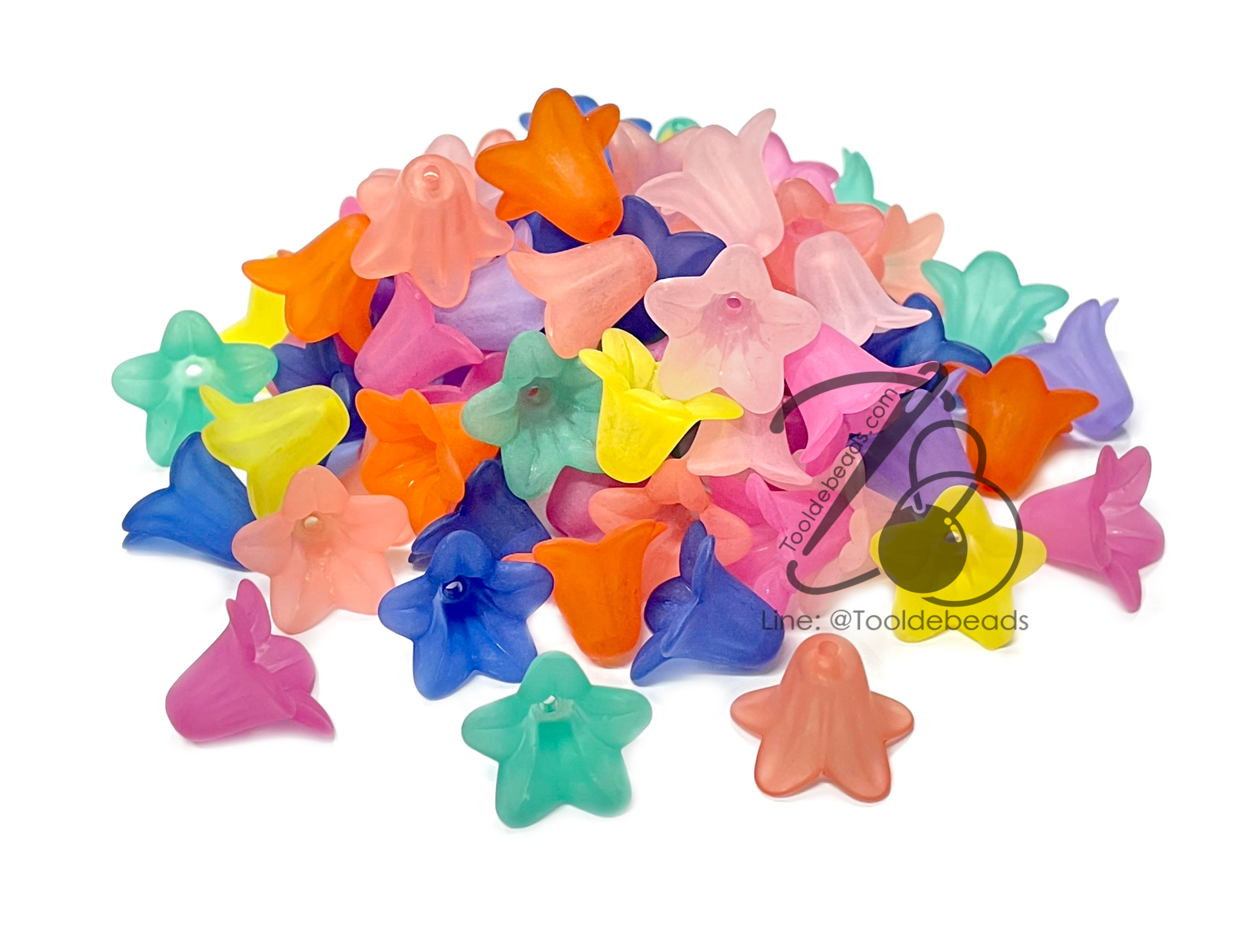 ลูกปัดอะคริลิค 17*12มม. ตัวครอบดอกไม้ ลายแตร คละสีเยลลี่ (80 กรัม) SKU-13065
