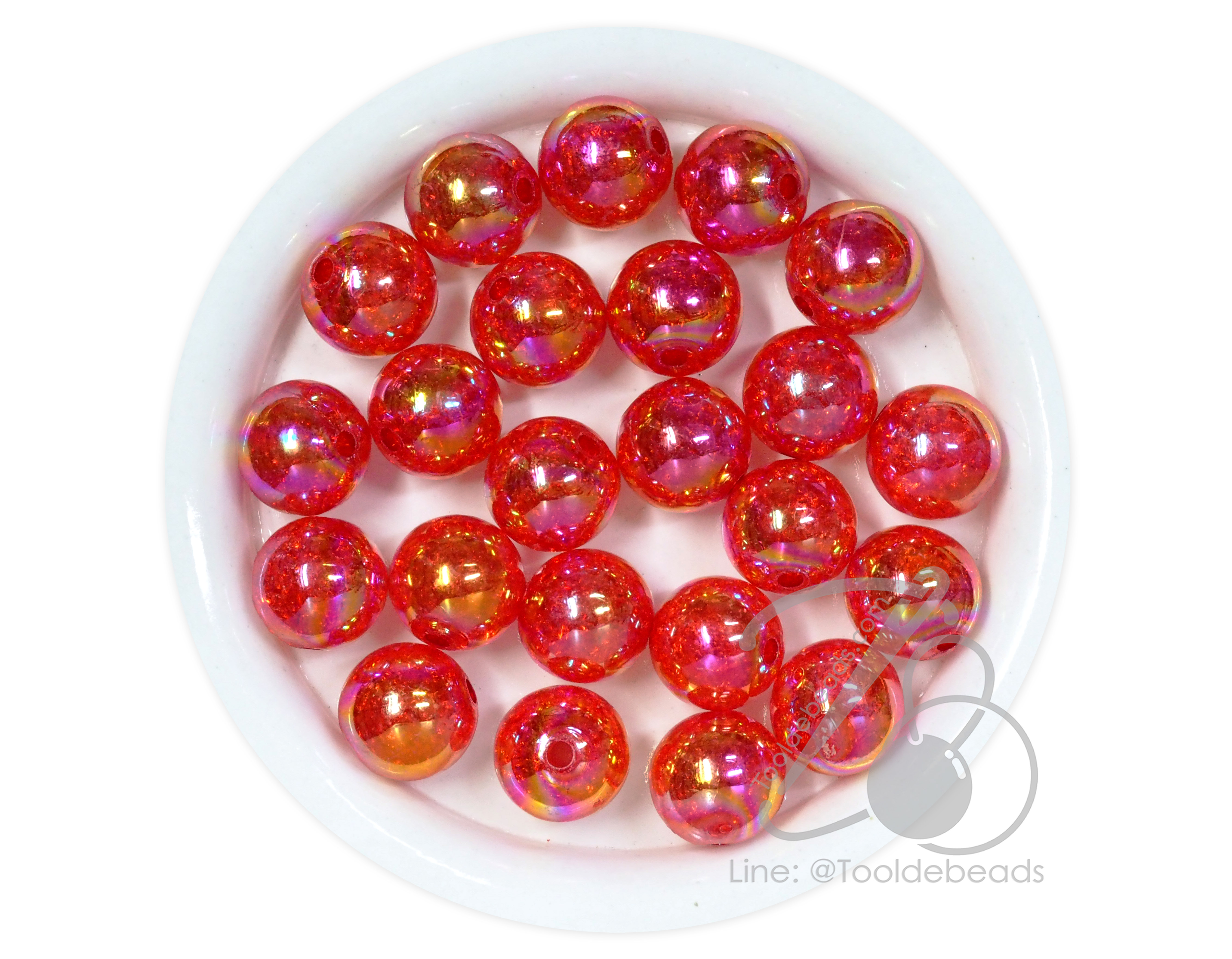 ลูกปัดพลาสติก เคลือบรุ้งหิมะ 16มม. ทรงกลม (10 กรัม) SKU-17162