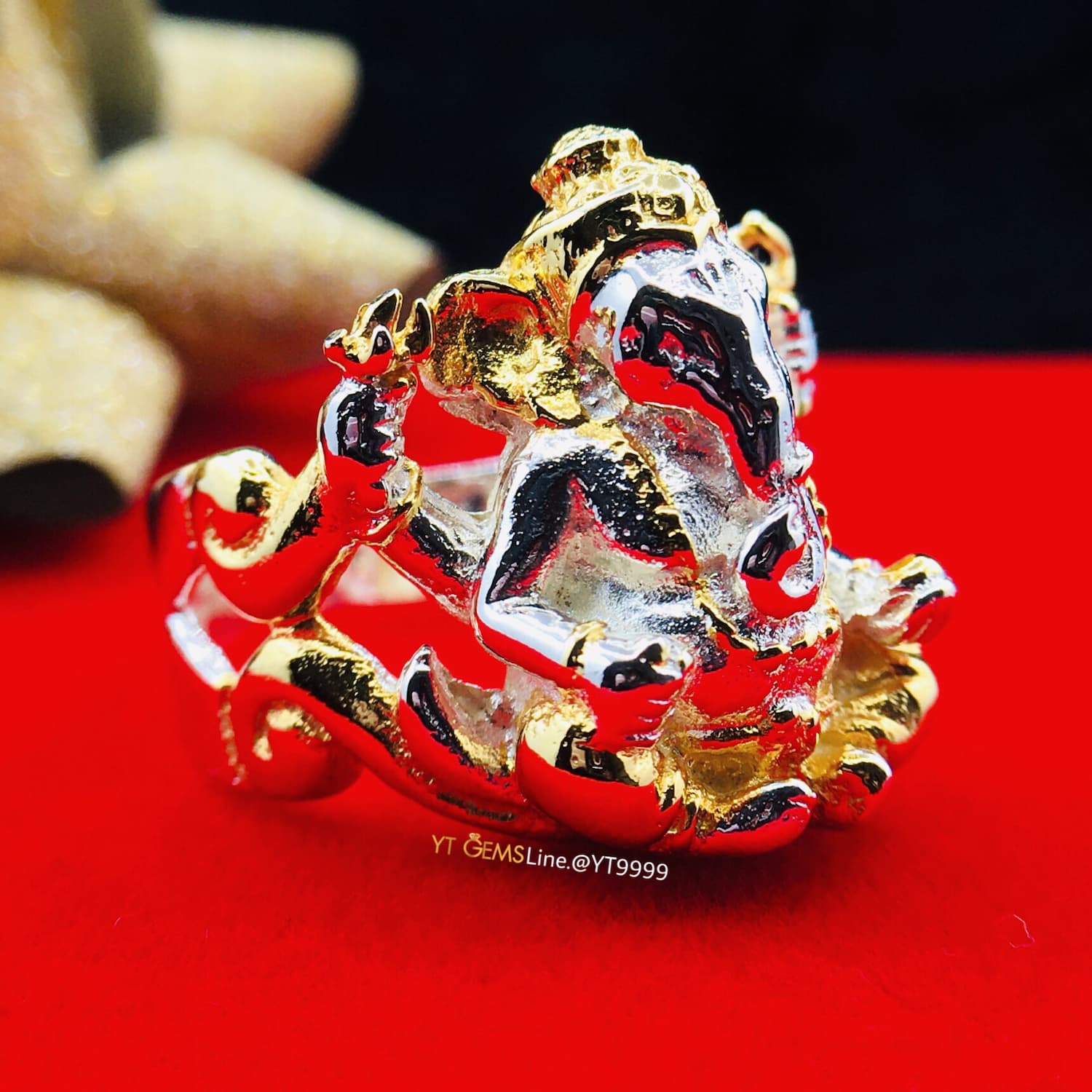 แหวนพระพิฆเนศ 2 กษัตริย์ แหวนเงินแท้ ชุบทอง+ทองคำขาว YTG-6306 YTGEMS