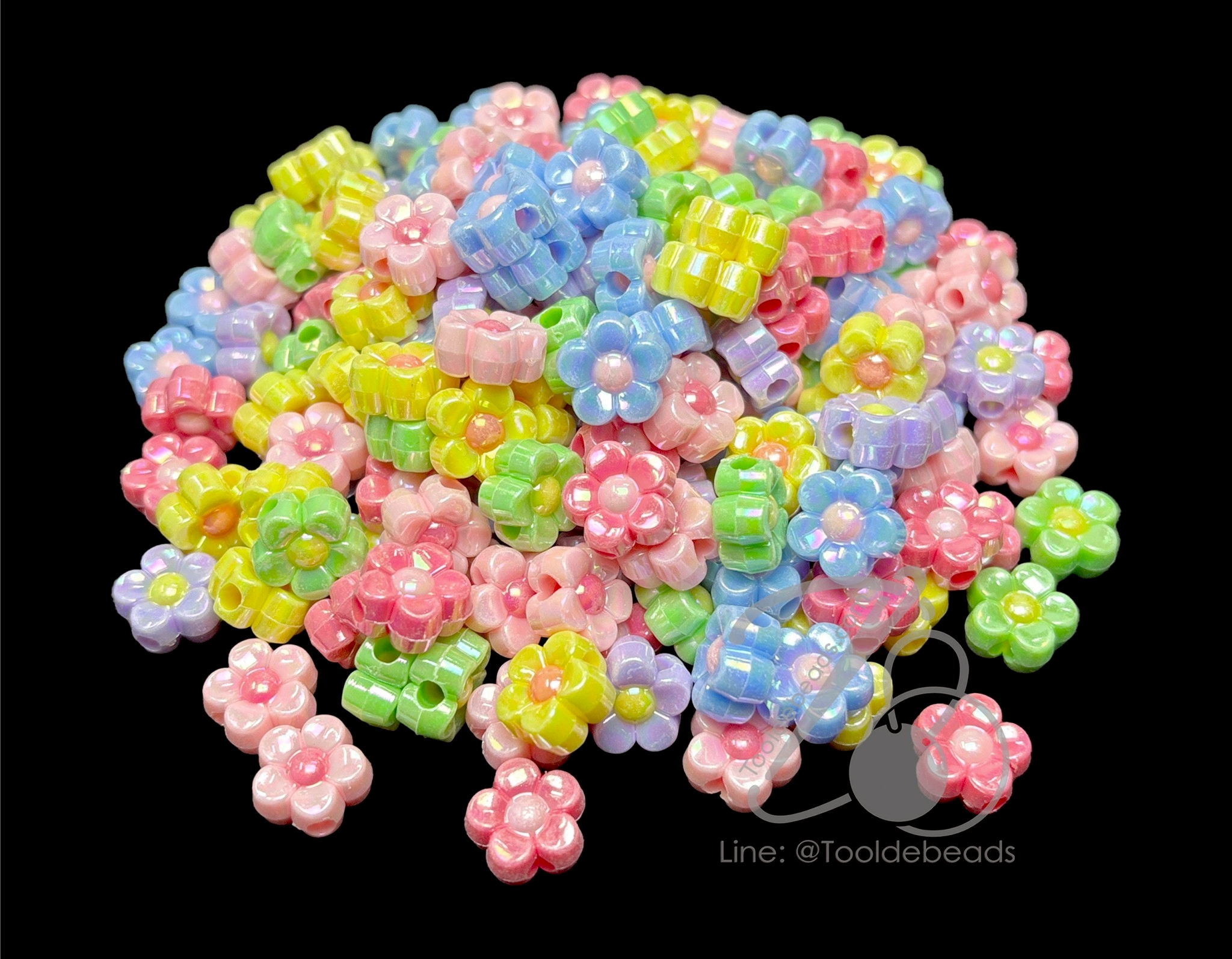 ลูกปัดอะคริลิค ทรงนูน 12มม. ลายดอกไม้เคลือบรุ้ง สีหวาน (500 กรัม) SKU-18436