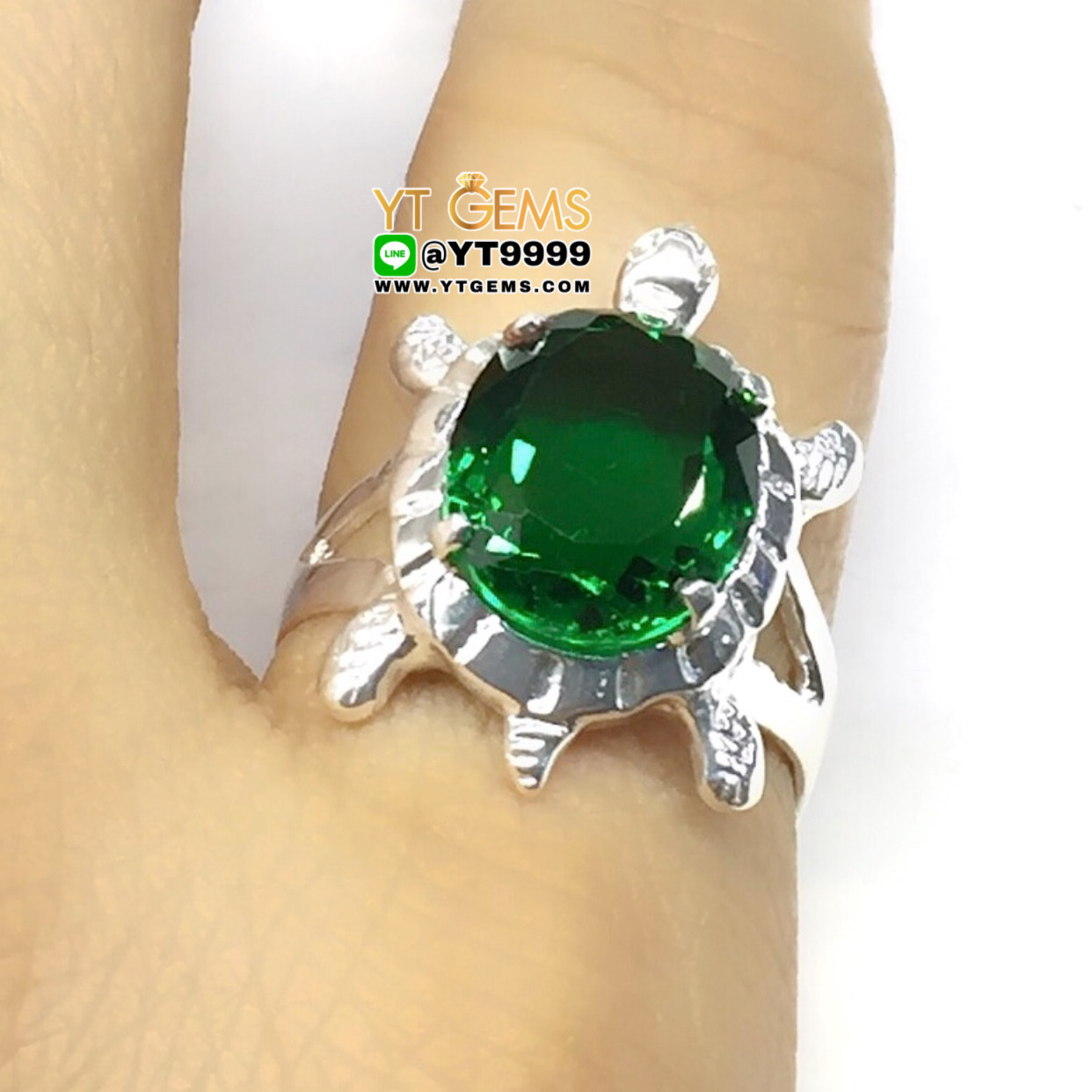 แหวนมรกต แหวนเต่า แหวนเงินแท้ 92.5% ประดับ พลอยมรกต (cz) YTG-9861 YTGEMS