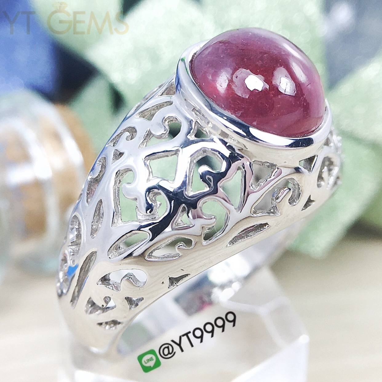 แหวนทับทิม แหวนเงินแท้92.5% ชุบทองคำขาว แหวนทับทิมแท้ พลอยทับทิมแท้ YTG-1511 YTGEMS