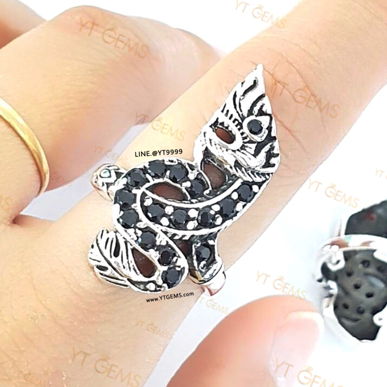 แหวนพญานาค มณีสีดำ นิล แหวนเงินแท้ รมดำ พลอย (CZ) YTG-5865 YTGEMS