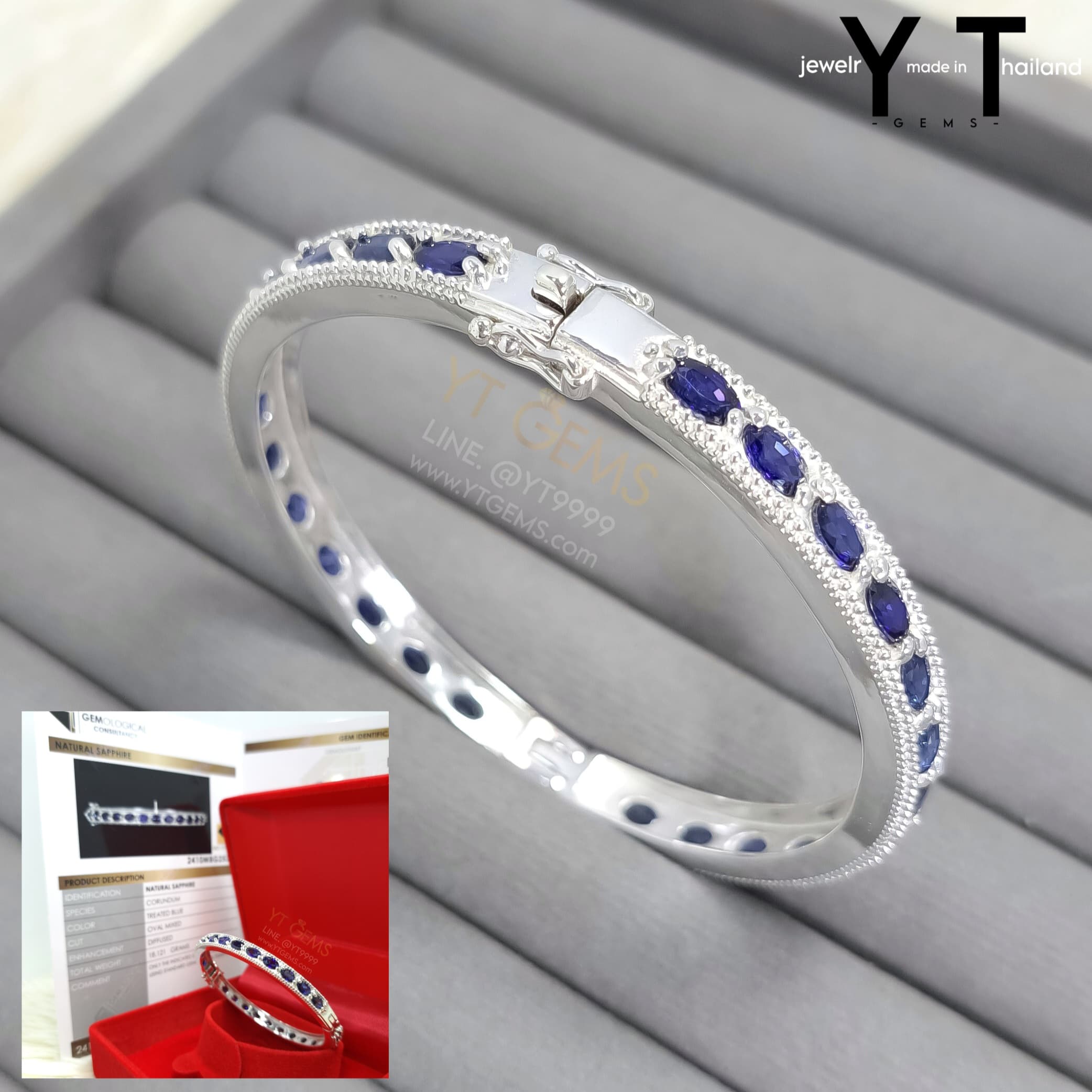 กำไลไพลินแท้ พลอยแถว กำไล เงินแท้ (พร้อมใบเซอร์สถาบัน) YTG-11957 YTGEMS