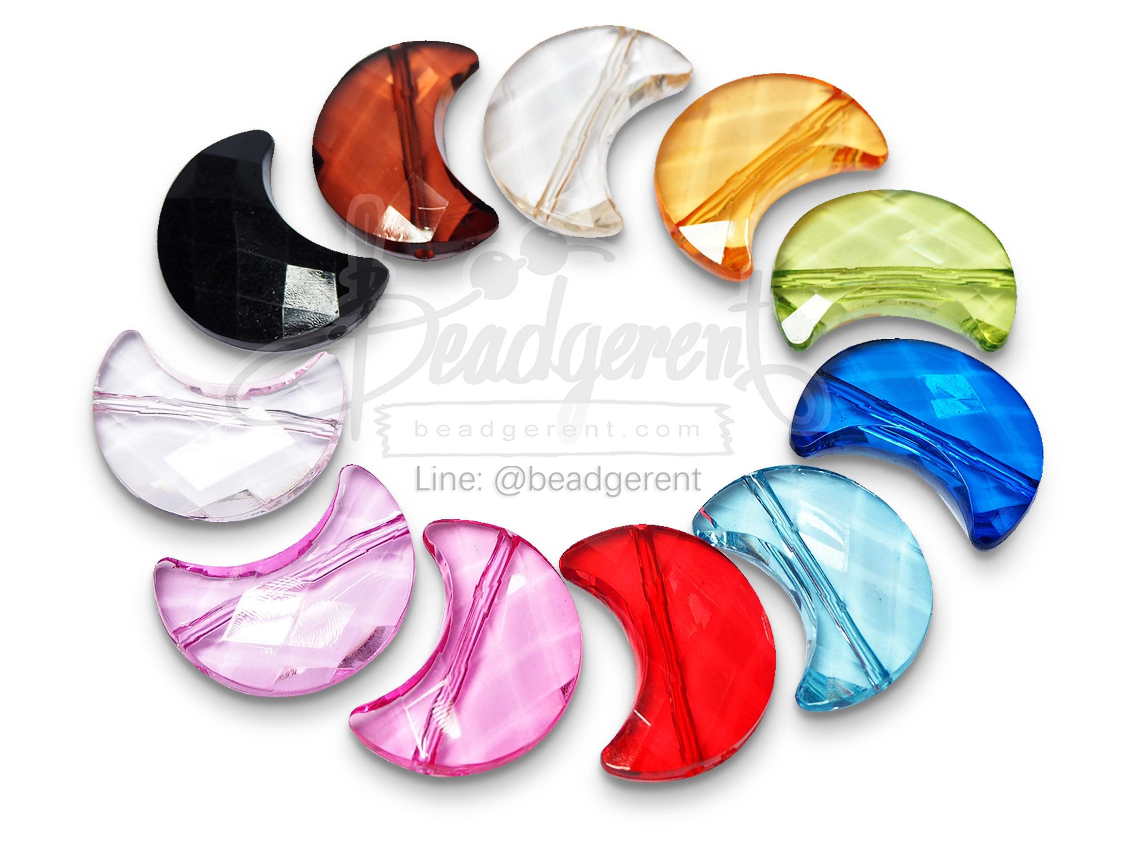 ลูกปัดอะคริลิค 17*23มม. ลายพระจันทร์ คละสีใส (15 กรัม) SKU-04599