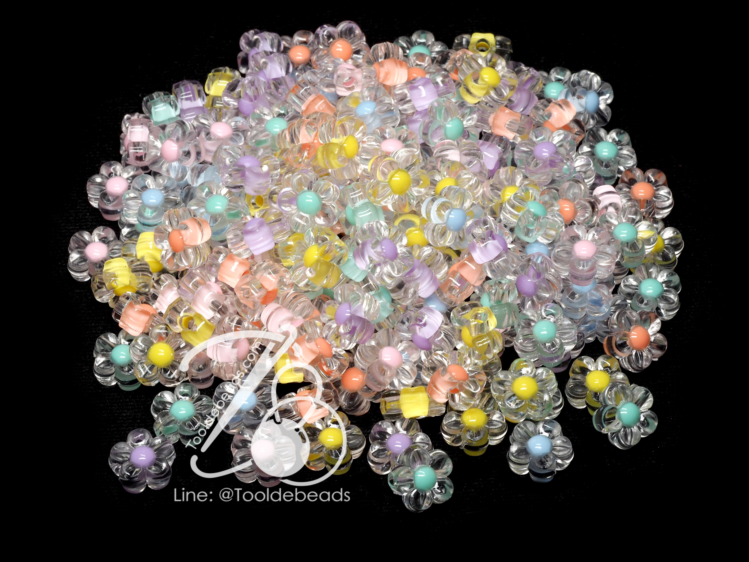 ลูกปัดอะคริลิค 13มม. ลายดอกซากุระเล็กสอดไส้ สีใส (500 กรัม) SKU-17149