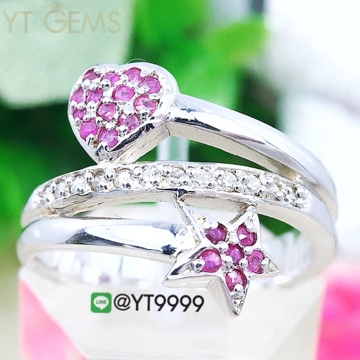 แหวนทับทิมแท้ แหวนเงินแท้ ชุบทองคำขาว พลอยทับทิมแท้ YTG-3328 YTGEMS