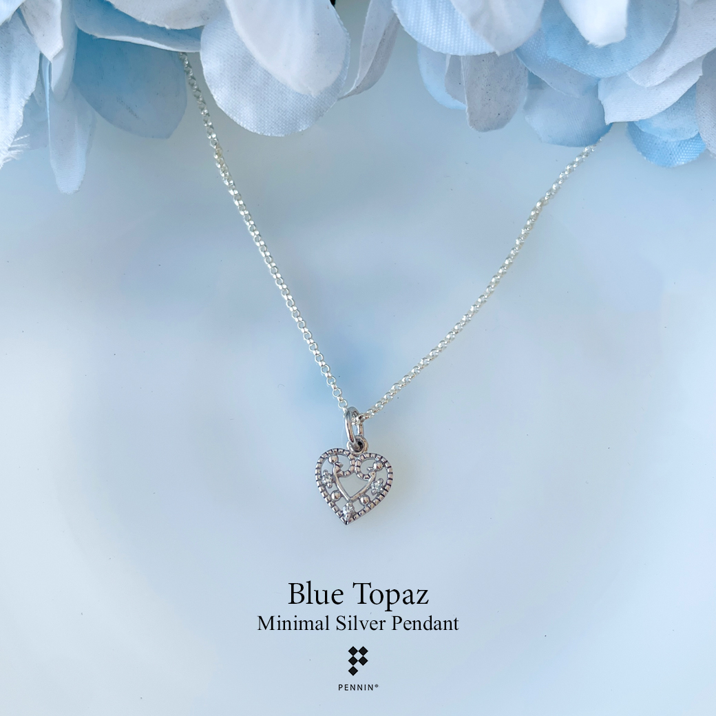 จี้พลอยบลูโทแพซ (Blue Topaz) รูปหัวใจ แบบหวานน่ารัก มินิมอล พร้อมสร้อยเงิน 16 นิ้ว
