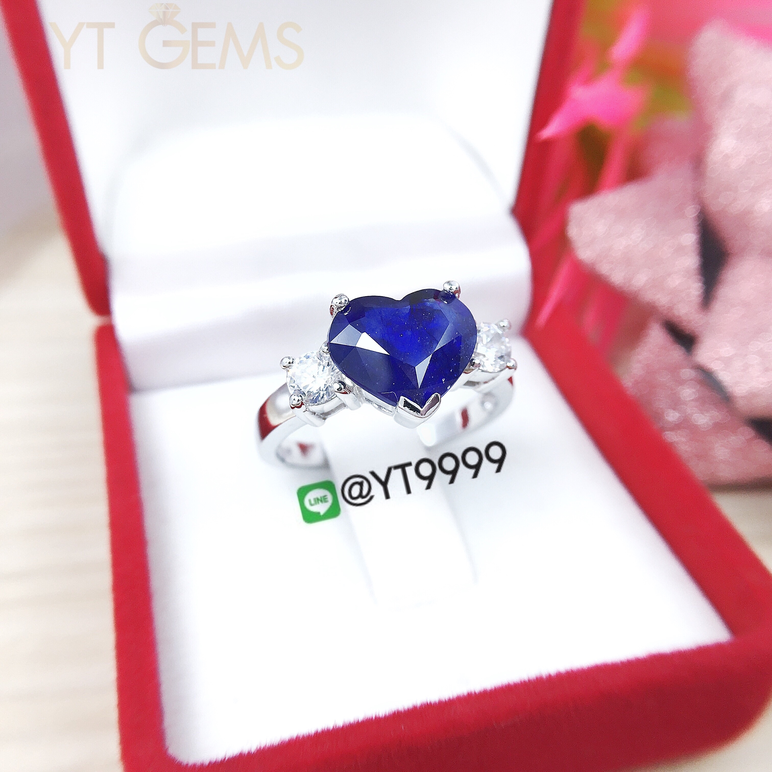 แหวนไพลิน แหวนเงินแท้92.5% ชุบทองคำขาว พลอยไพลินแท้ YTG-3174 YTGEMS