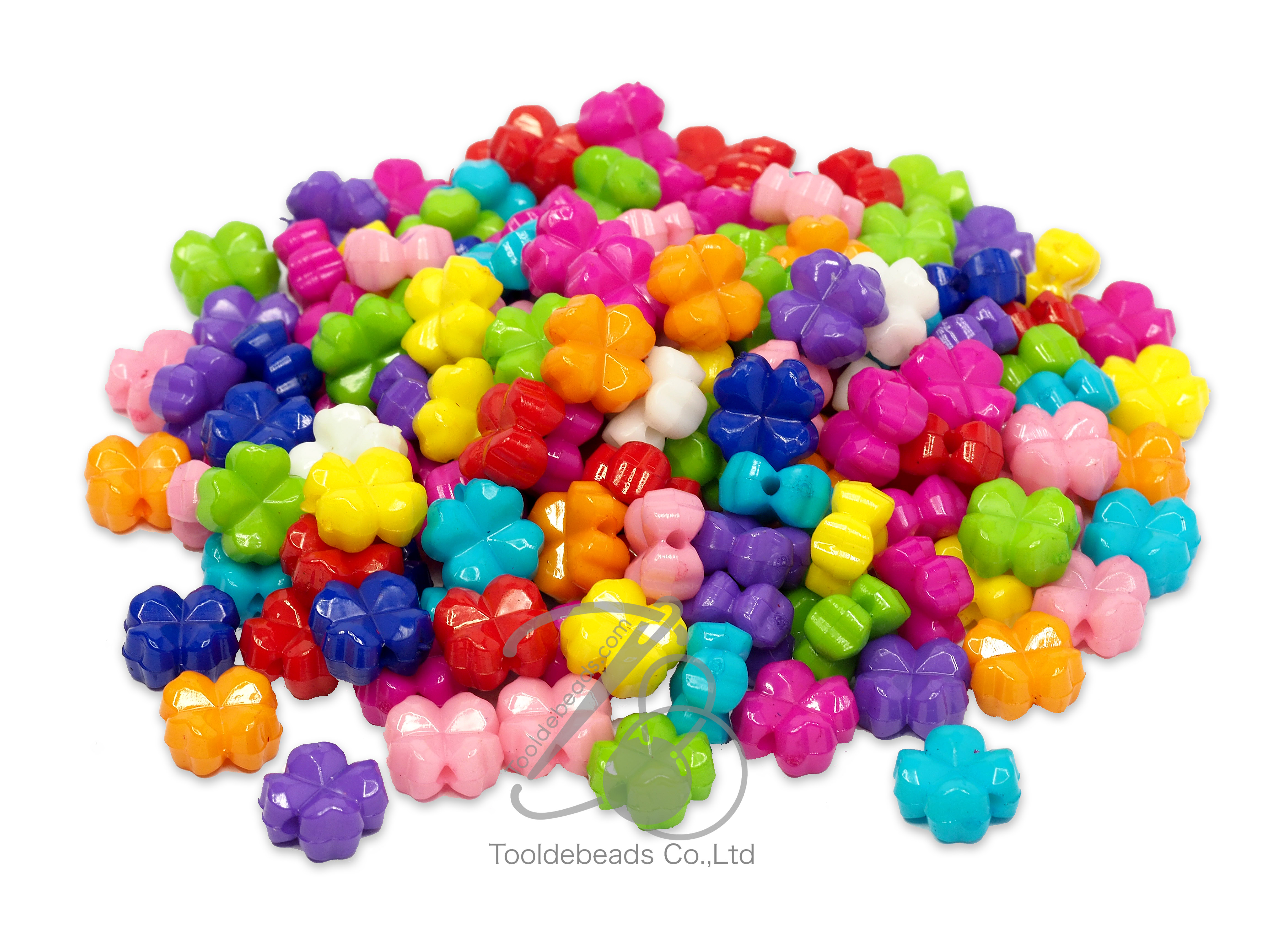 ลูกปัดอะคริลิค 15มม. ลายดอกไม้สี่แฉก คละสีสด (100 กรัม) SKU-05152